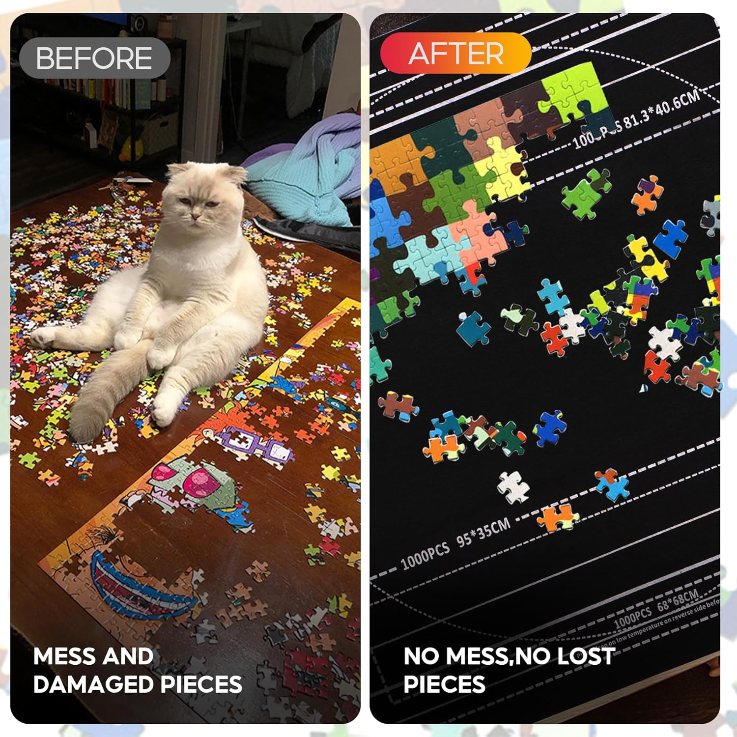 Jigsaw Puzzle Mat Roll Up to 1500 2000 3000 Piece Portable Table Puzzle Board Mat Saver Keeper with 6 Sorting Trays, Storage Bag, Inflatable Roller, Smooth Top & Non-Slip Felt Bottom for Kids Adults