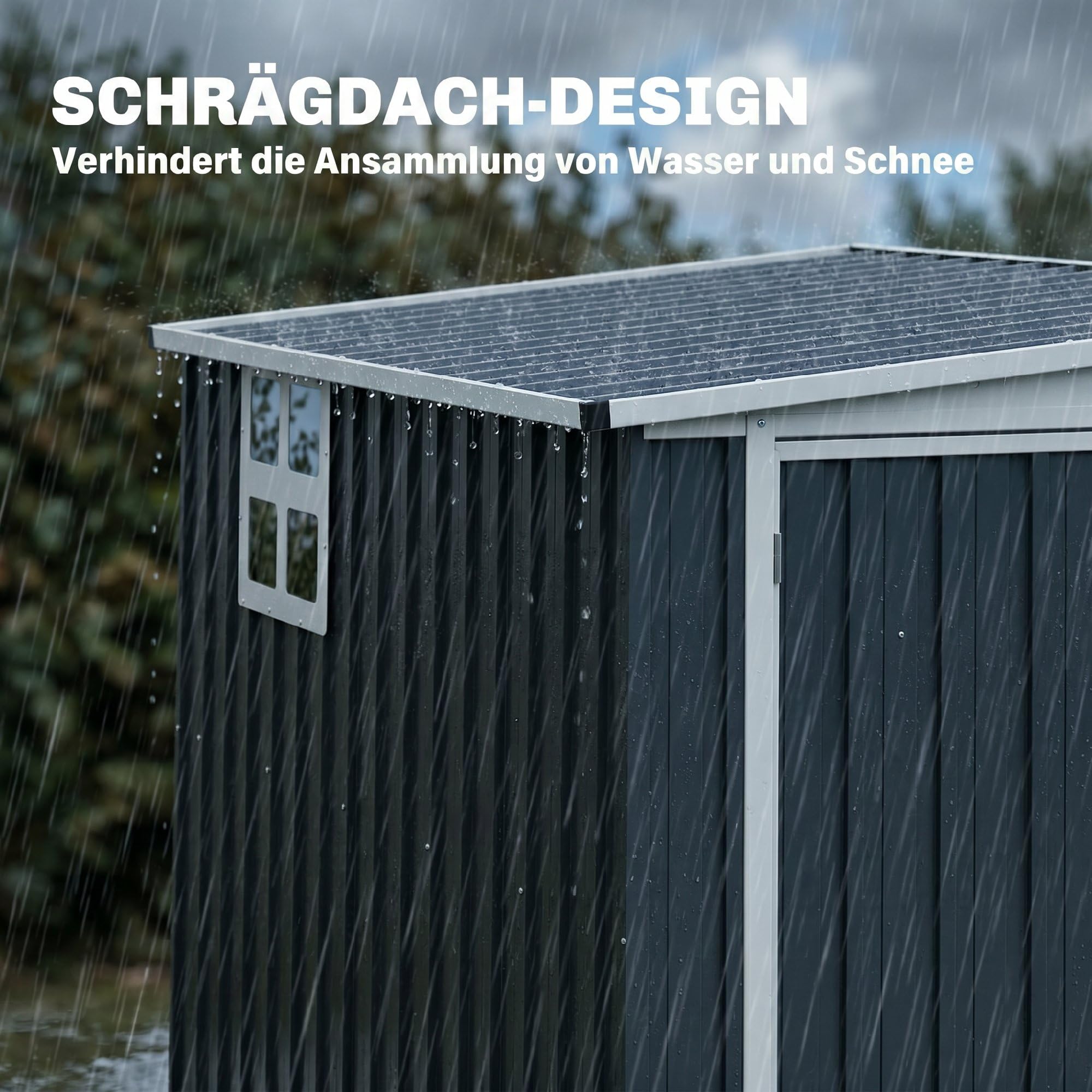 Outsunny Metall Gerätehaus 2,7m² 128x231x181cm Geräteschuppen mit Pultdach wetterfest Dunkelgrau