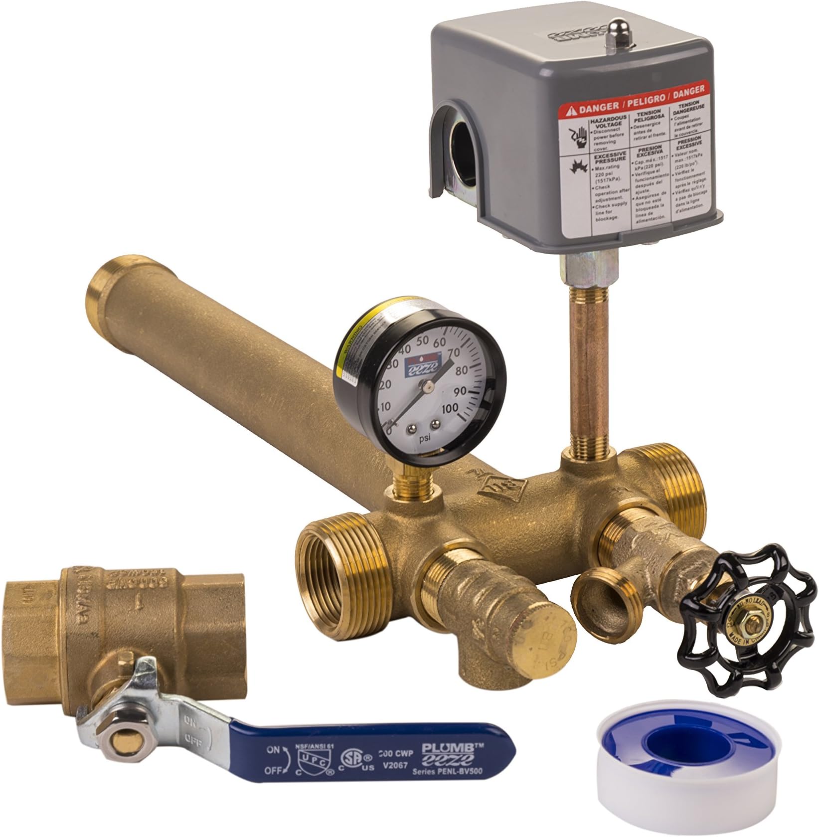Plumb eeze Pressure Tank Installation Kit with 1" Brass Union tank tee to fit most pressure tanks with diameters up to 16"