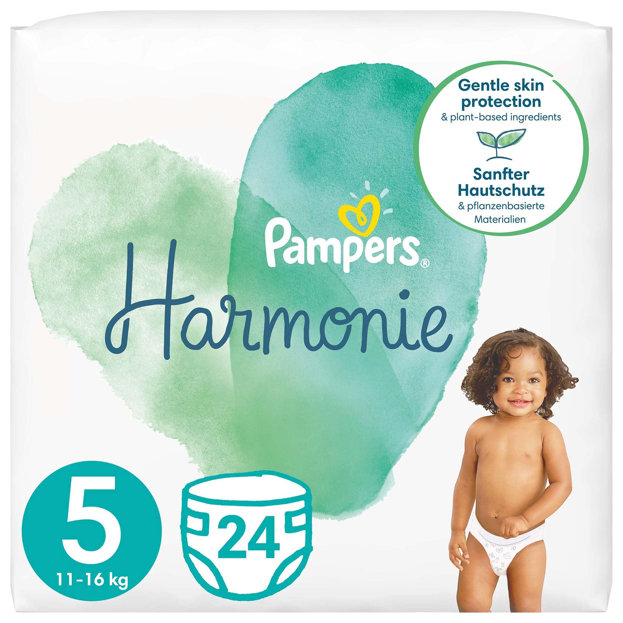 PampersHarmonie Size 5, 24 Nappies, 11kg-16kg, Essential Pack, Gentle Skin Protection and Plant-Based Ingredients