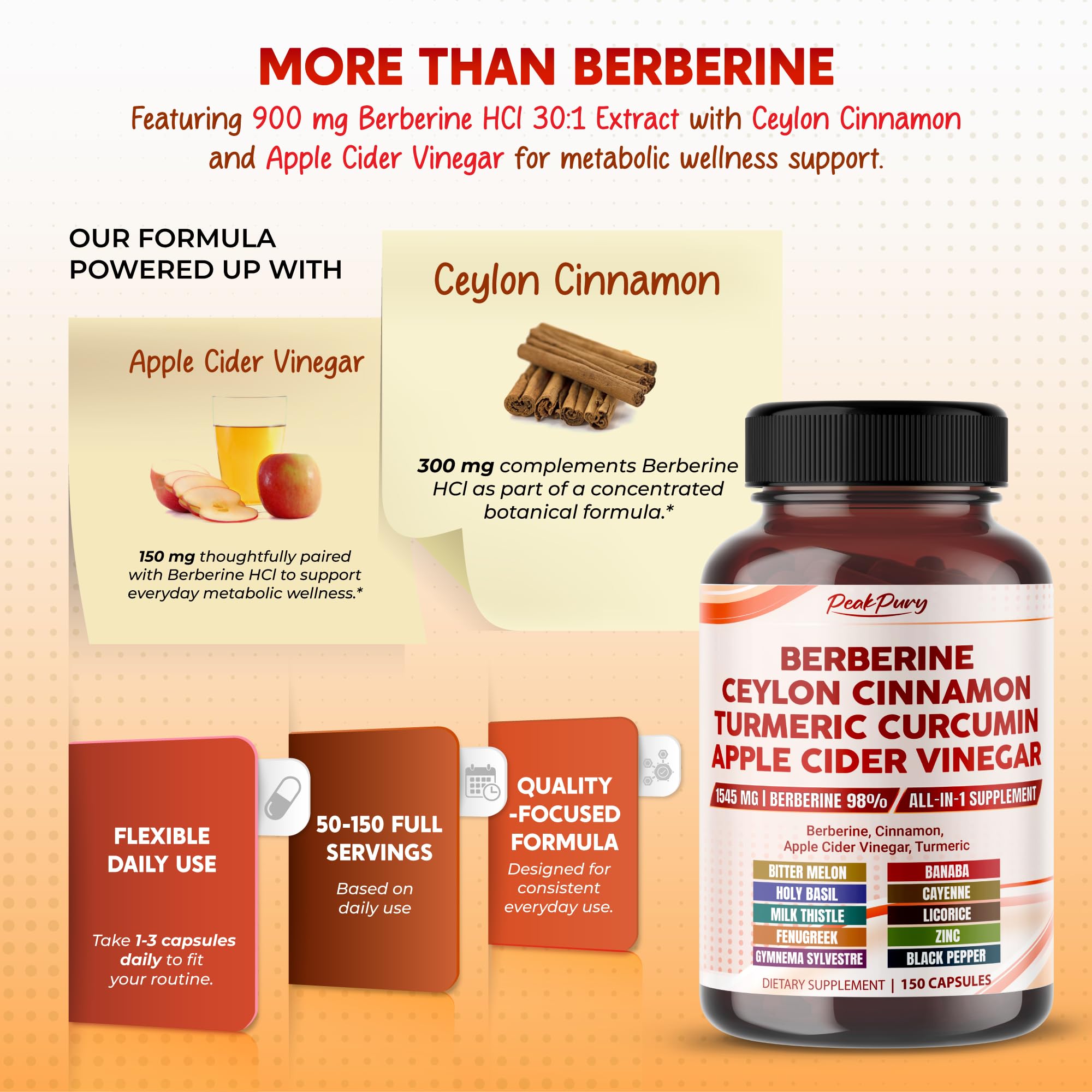 Berberine HCl 98% 1545mg with Ceylon Cinnamon for Gut & Digestion, 150 Caps — Amazon image 5