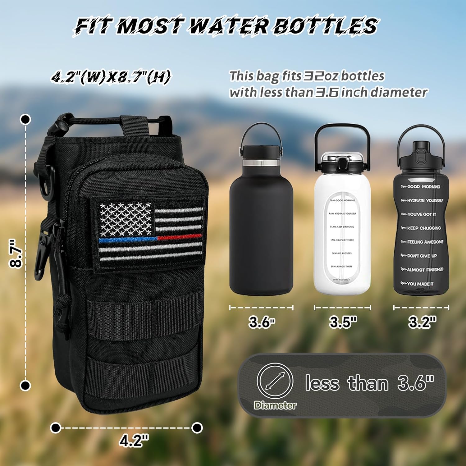 Water Bottle Holder with Strap - Tactical Insulated Water Bottle Sleeve with MOLLE System Water Bottle Cover Cross-Body Pouch for Walking Hiking Camping Gym 32oz&40oz - Image 5