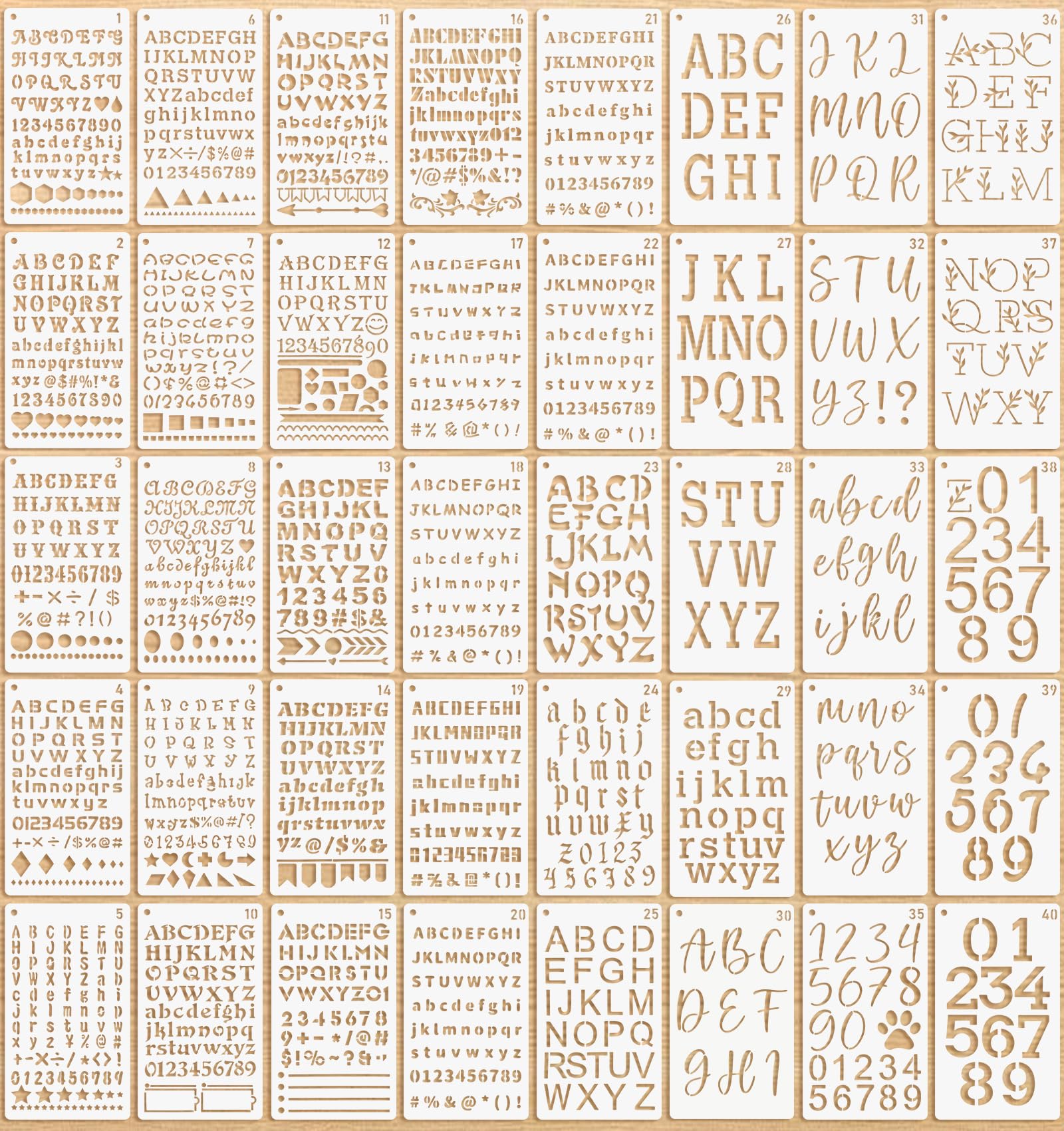 Coco Berming 40 Pack Letter Number Stencils, Reusable PET Alphabet Template