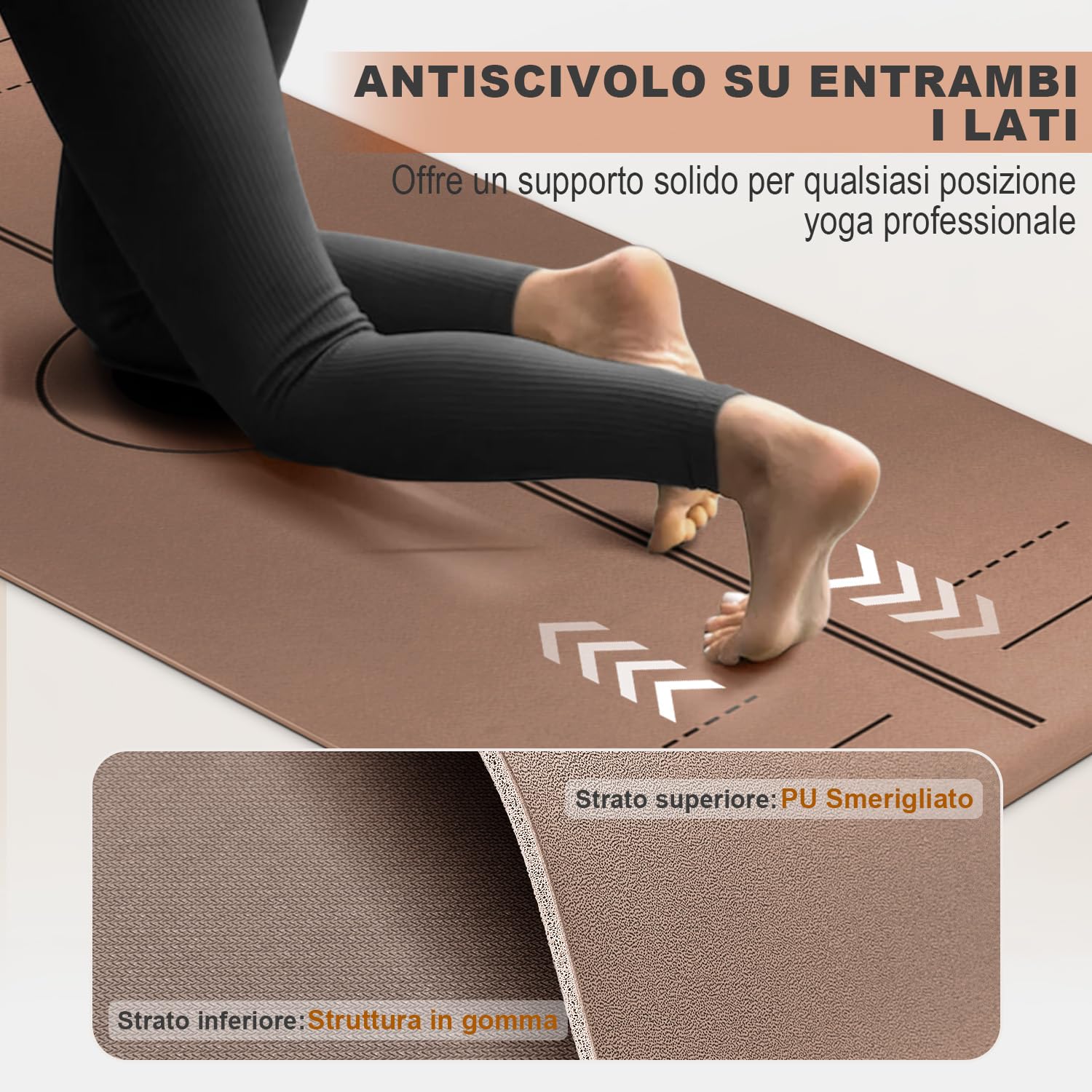 Ellylife Tappetino da Yoga Mat Antiscivolo e Assorbente in Eco PU e Gomma Naturale, 5 mm, con tracolla, per Fitness, Pilates e Workout in Home Gym, 183×61 cm e 190×68 cm
