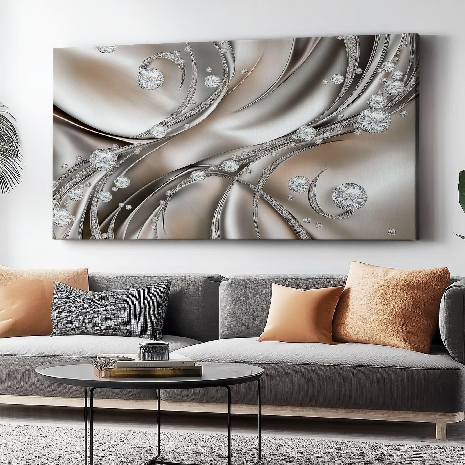 Generico Stampe su Tela 120 x 80 cm, Surrealismo Diamanti Stampe Argento Bianco Quadro su Tela Non Tessuta Quadri Moderni Soggiorno Camera da Letto Quadro Salotto Decorazione (Senza cornice)