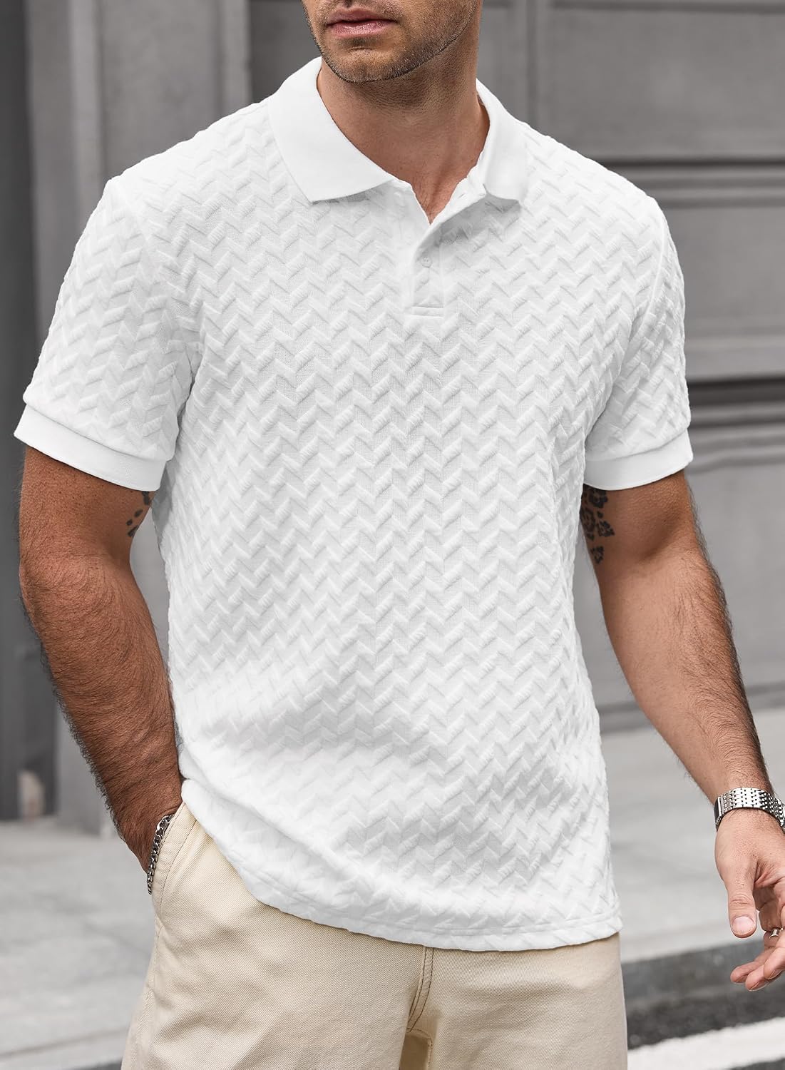 Men Textured Polo Shirts Casual Summer Short Sleeve Poloshirt (S-XXL)