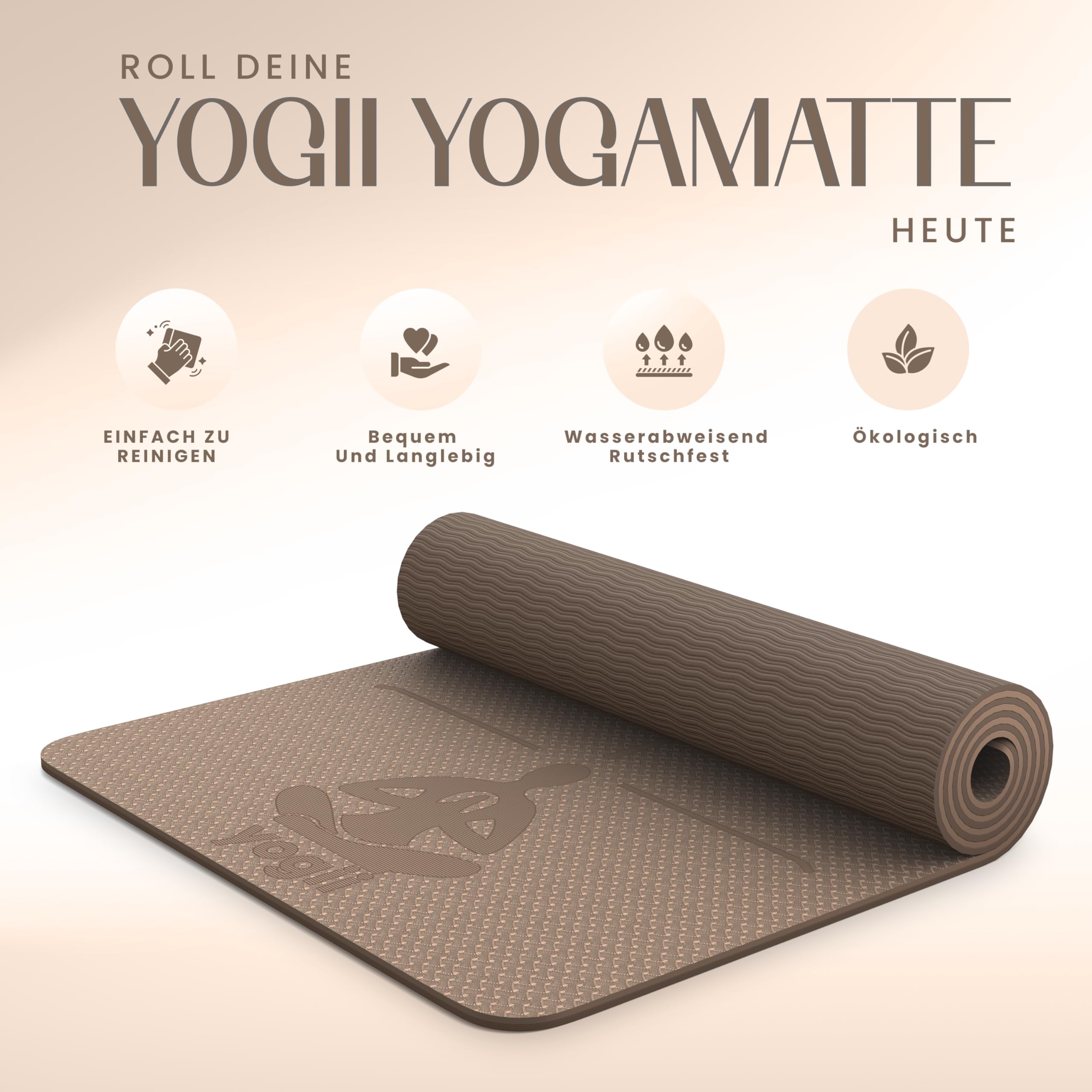 Yogii Yoga matte 6 mm rutschfest - TPE Fitnessmatte für Yoga, Pilates & Home Workout - Anti-Rutsch Sportmatte mit Alignment Linien - Gymnastikmatte für Damen & Herren