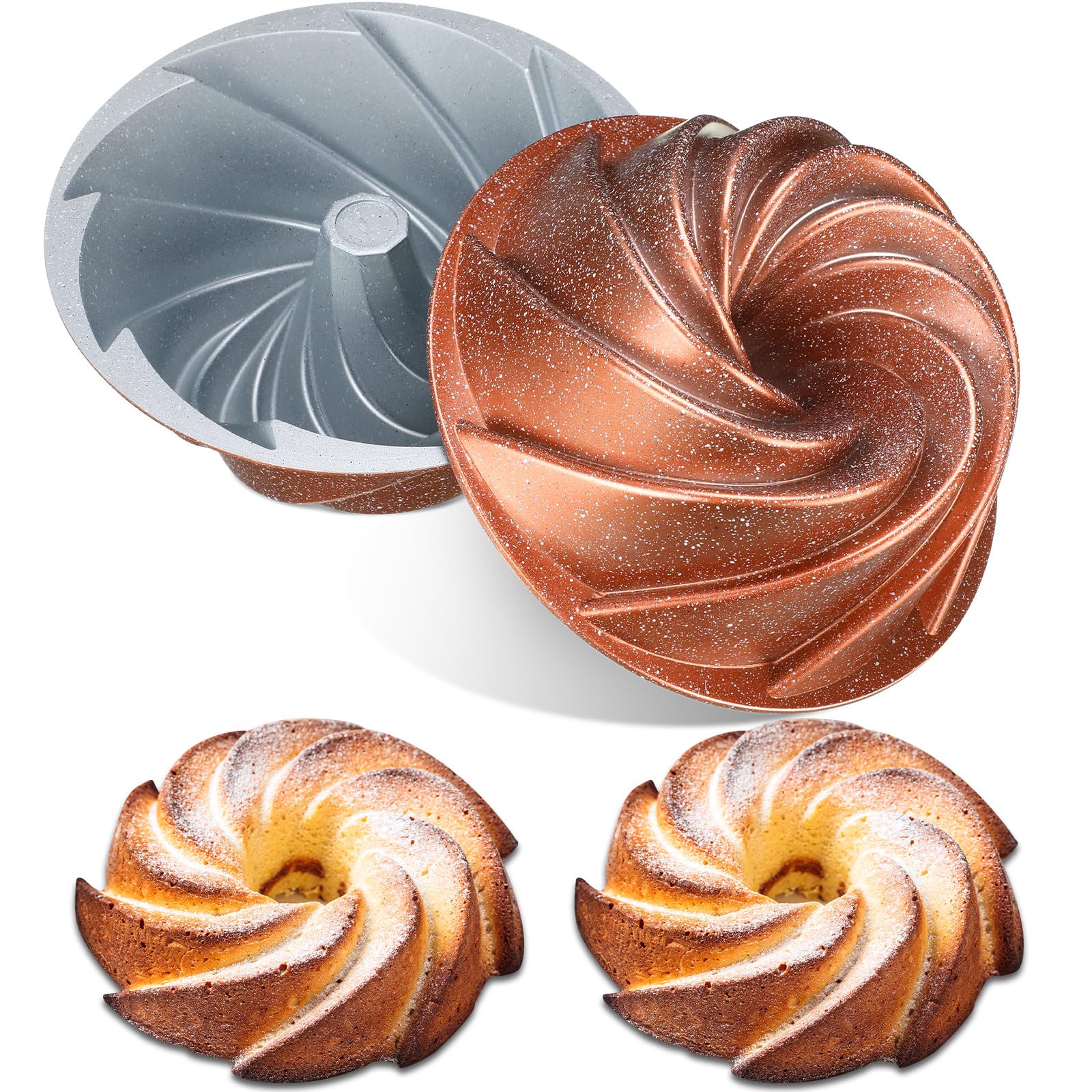Layhit Lot de 2 moules à gâteau cannelés antiadhésifs de 24 cm en forme de disque ondulé en aluminium moulé sous pression avec revêtement anti-adhésif facile à démouler pour brownie et pain de viande