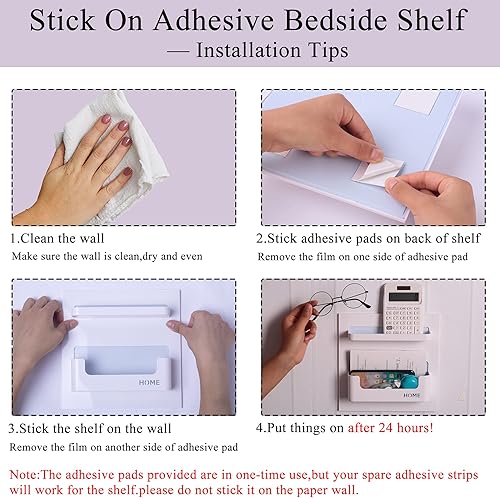 Miniatura 3 de Estante de noche con gel adhesivo fuerte, soporte organizador de montaje en pared para teléfono celular, lentes, control remoto, llaves, estantes