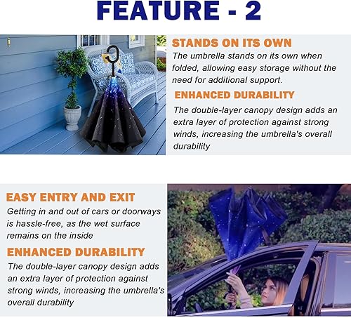 Miniatura 3 de SIEPASA Paraguas invertido invertido con mango en forma de C paraguas de lluvia resistente a los rayos UV impermeable resistente al viento para
