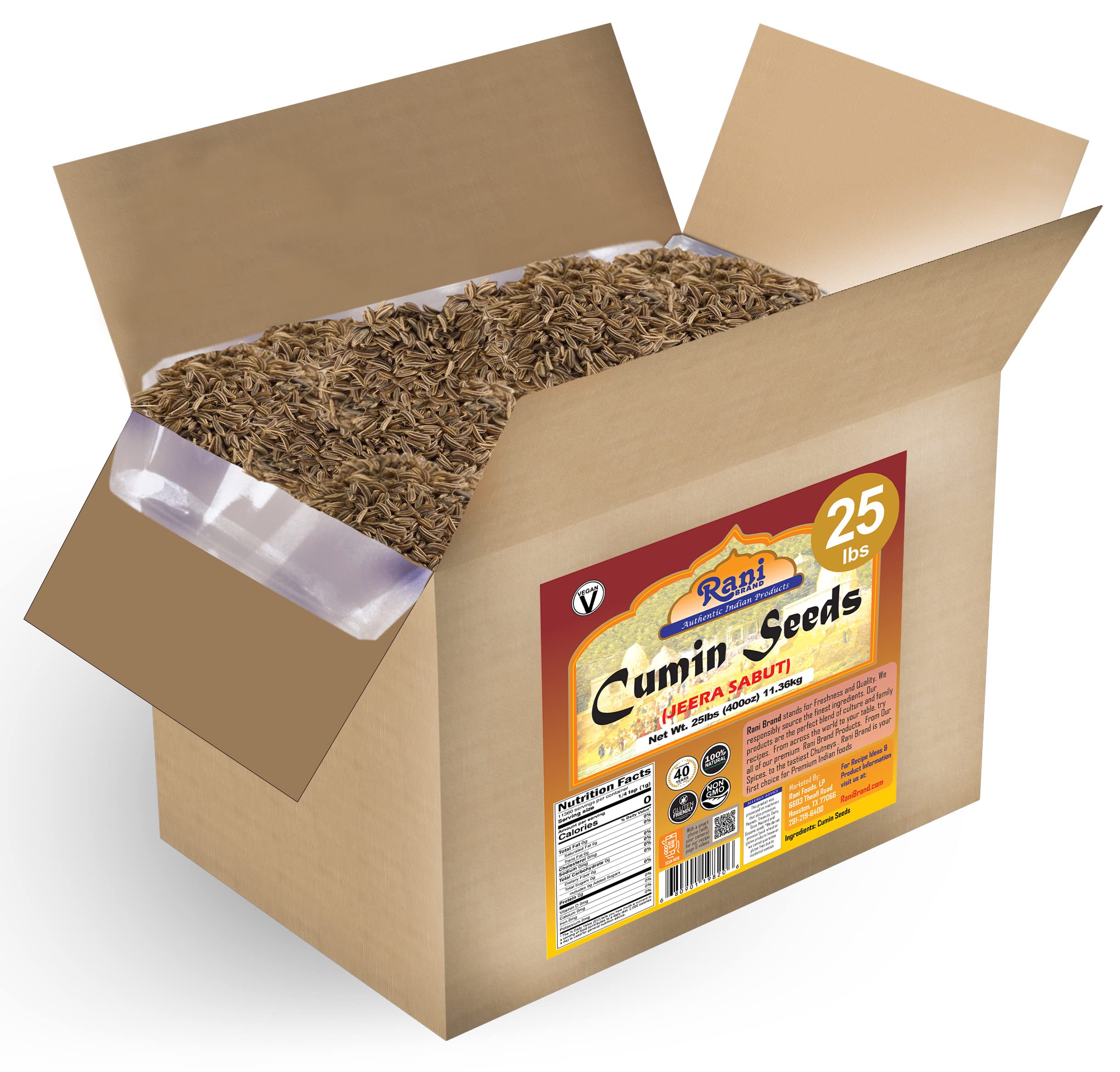 Rani Cumin Seeds Whole (Jeera) Spice 400oz (25lbs) 11.36kg Bulk Box ~ All Natural | Gluten Friendly | NON-GMO | Kosher | Vegan | Indian Origin