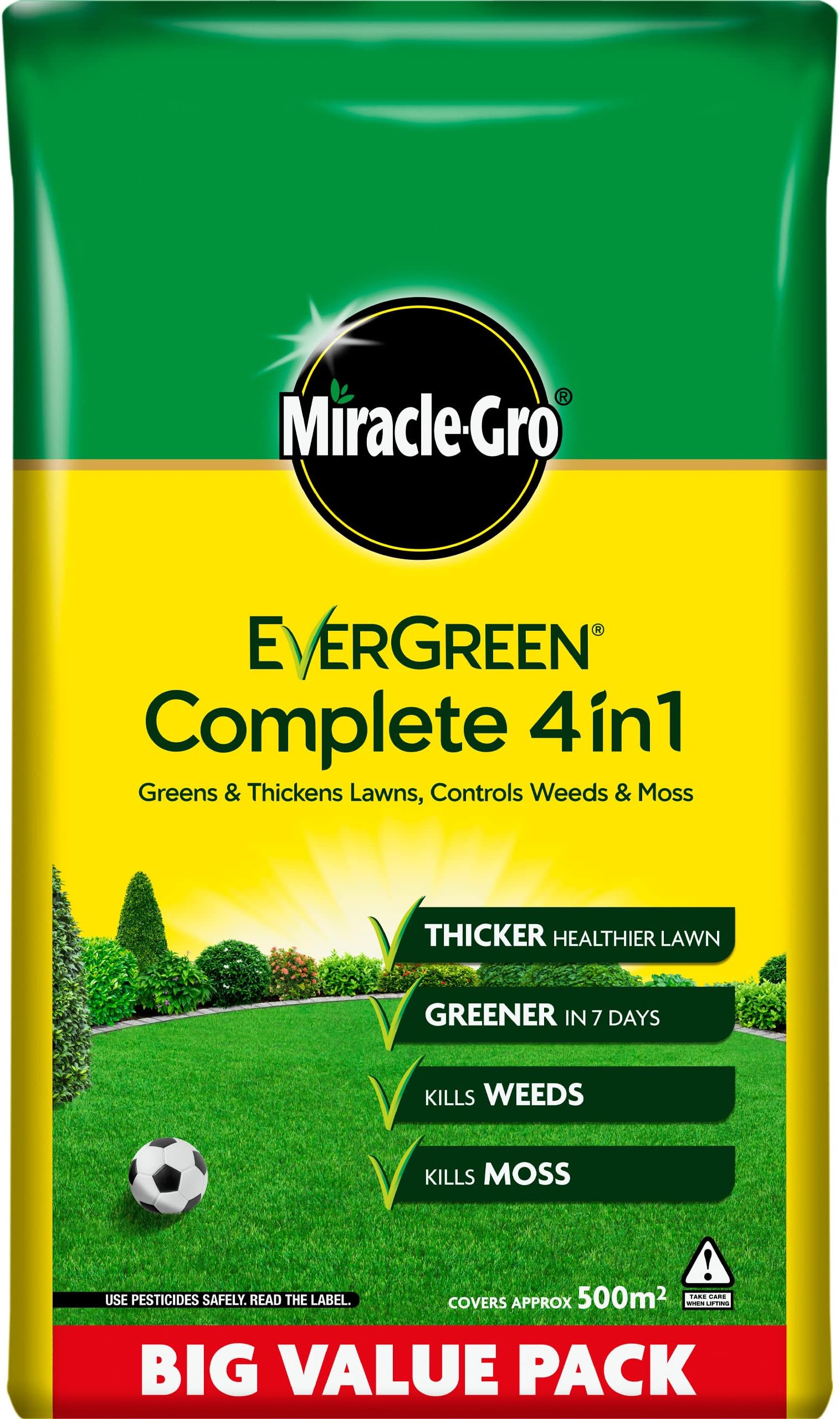 Miracle-Gro Evergreen Complete 4-in-1 Lawn Food, Weed & Moss Control, 500 m2, Yellow