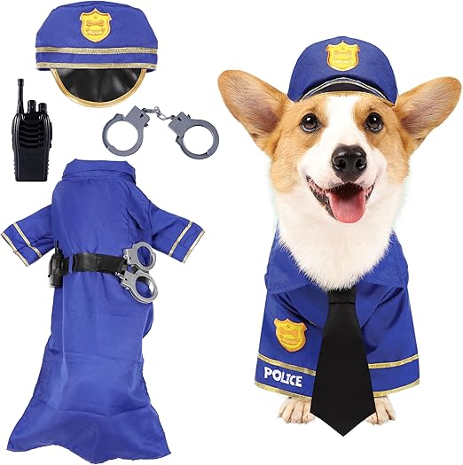 Spooktacular Creations Halloween Dog Pet Police Costume Shirt with Belt, Handcuffs, Walkie Talkie for Halloween Dress-up Party, Role Play, Carnival Cosplay, Holiday Decorations Clothes (XLarge)
