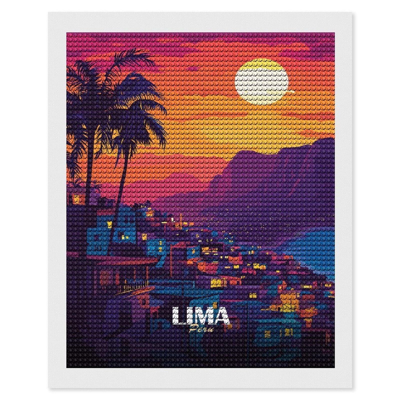 Junmoney Lima, Peru Cityscape at Sunset Diamond Painting Set 16"x20", for Beginners, Modern Decor, Simple to Start, Gift Idea, Pleasing Wall Art Project