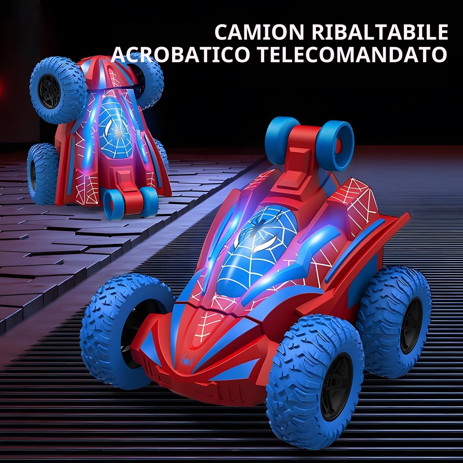 Macchina Telecomandata per Bambini, Mini Macchina Telecomandata Spider Acrobatica per Bambini, 360° Doppio Lato Monster Truck per Ragazzi di 3-10 Anni, Compleanno Regali di Natale Giocattoli
