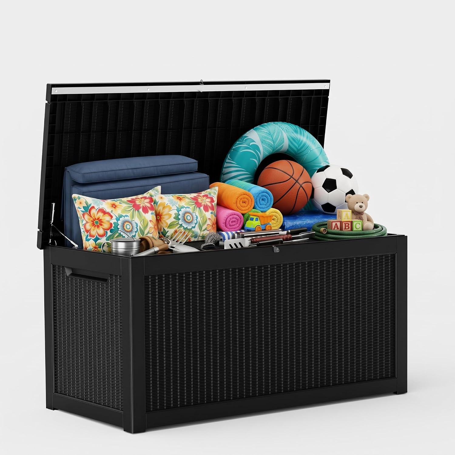 Vixzen 320 Gallon Deck Box, Lockable Waterproof Resin Storage Box,Black