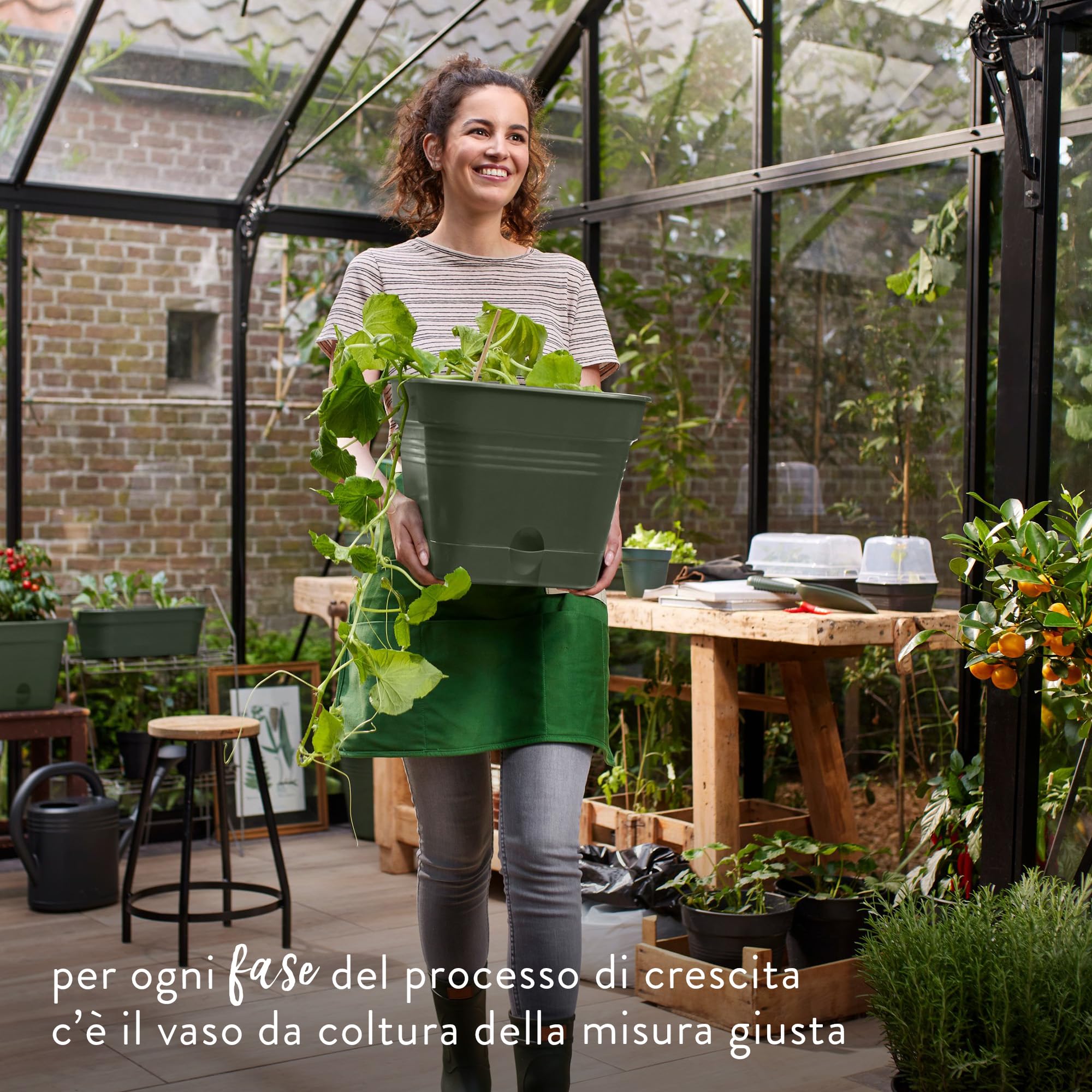 Elho Green Basics Growpot Square Allin1 15 - Vasetti per Piantine - Ø 15.0 x H 12.1 cm - Leaf Green