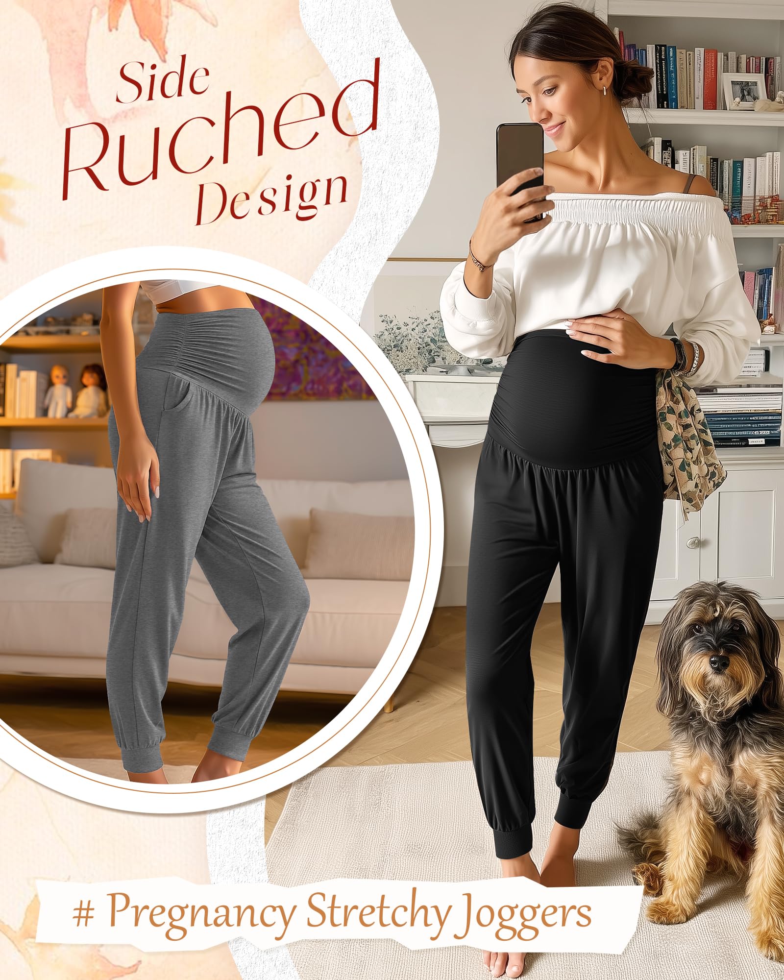 Neer Confezione da 3 pantaloni da jogging premaman sopra la pancia, elasticizzati, per la gravidanza, con tasche, invernali