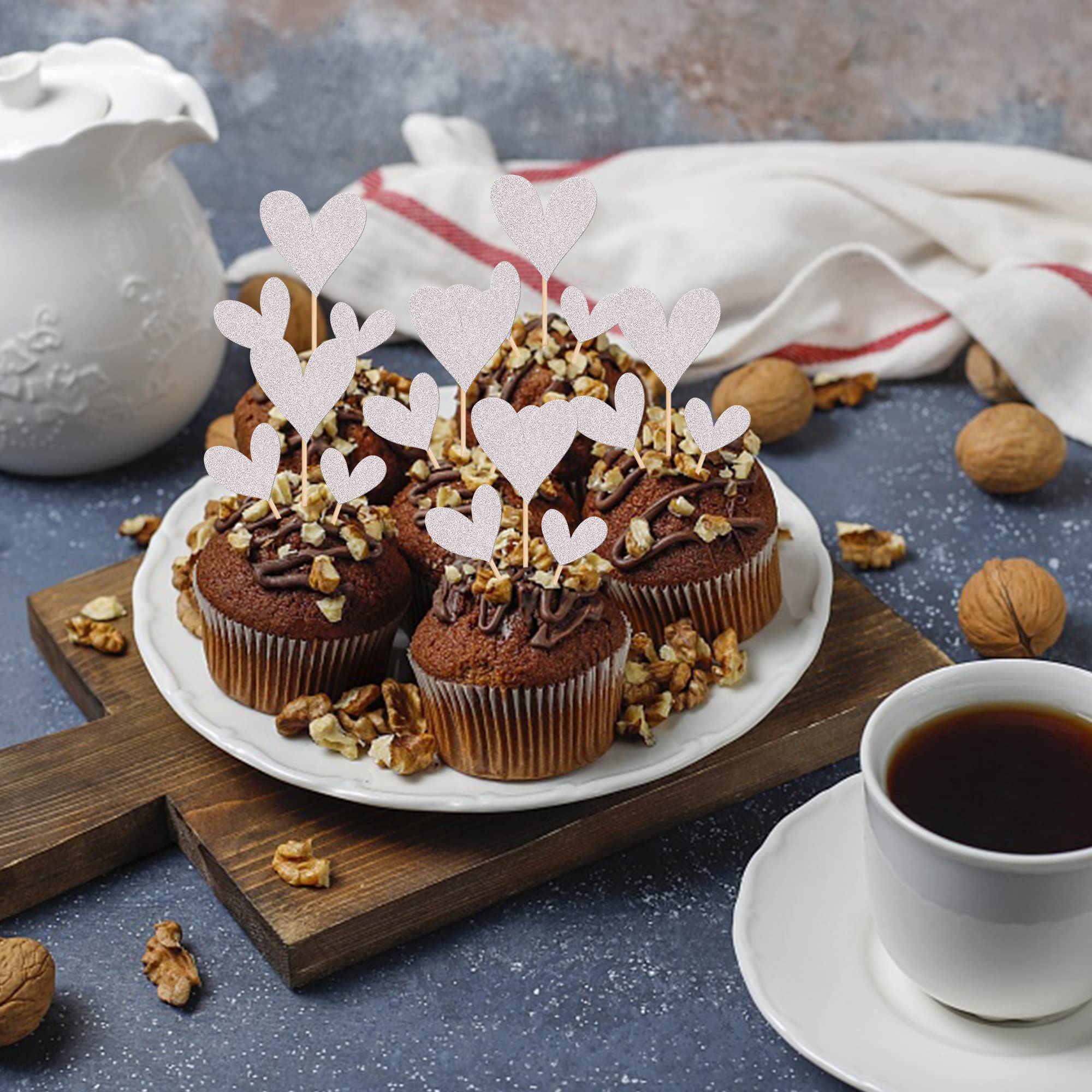 35 topper per cupcake, a forma di cuore, decorazione per cupcake, decorazione per torte, matrimoni, decorazioni per torte, cuori e muffin, per compleanno, San Valentino, matrimoni
