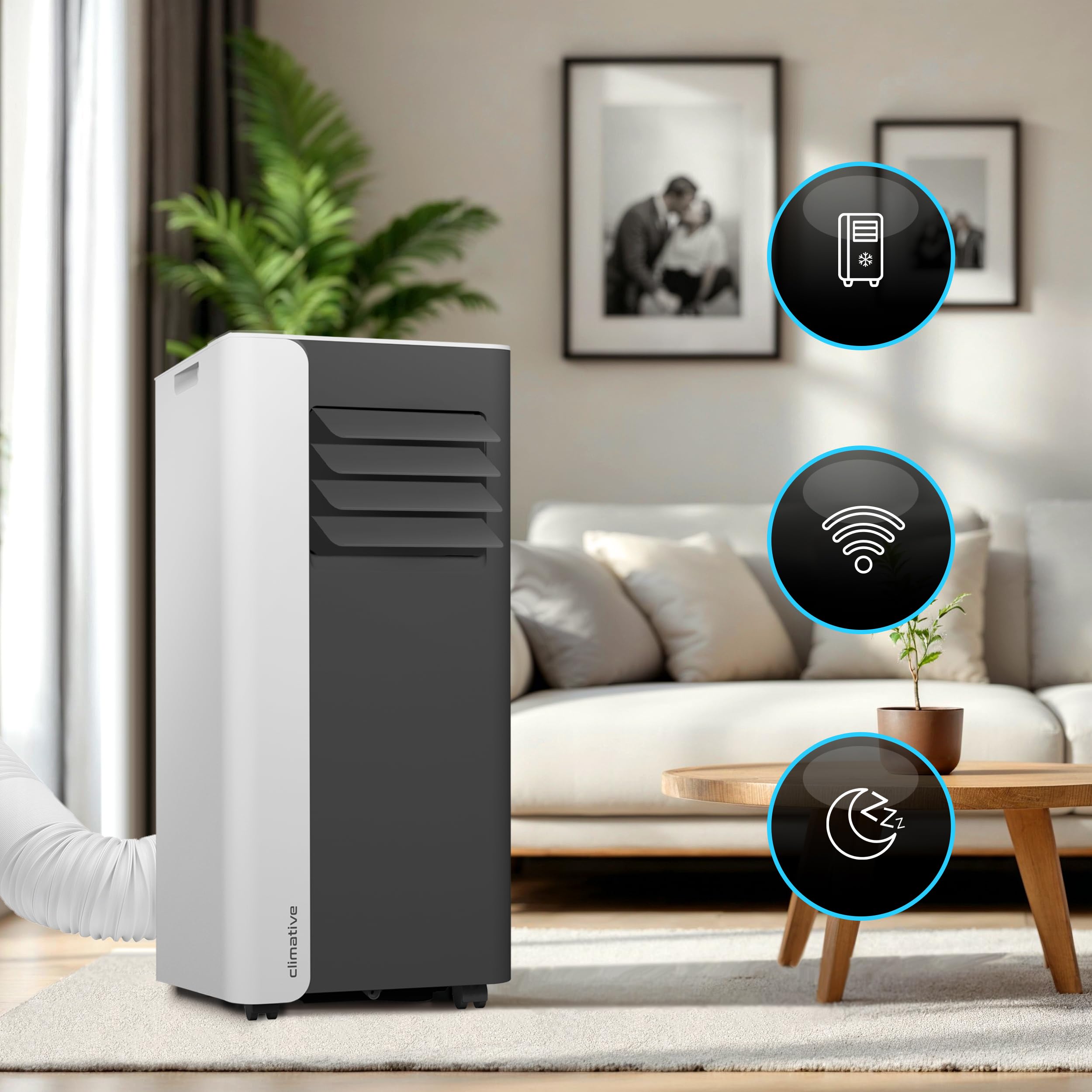 Mobile Klimaanlage 9000 BTU WiFi Tuya Smart Klimaanlage Mobil mit Abluftschlauch Mini 2,6 kW 3-in-1 Portable Air Conditioner 26 m² Fensterabdichtung