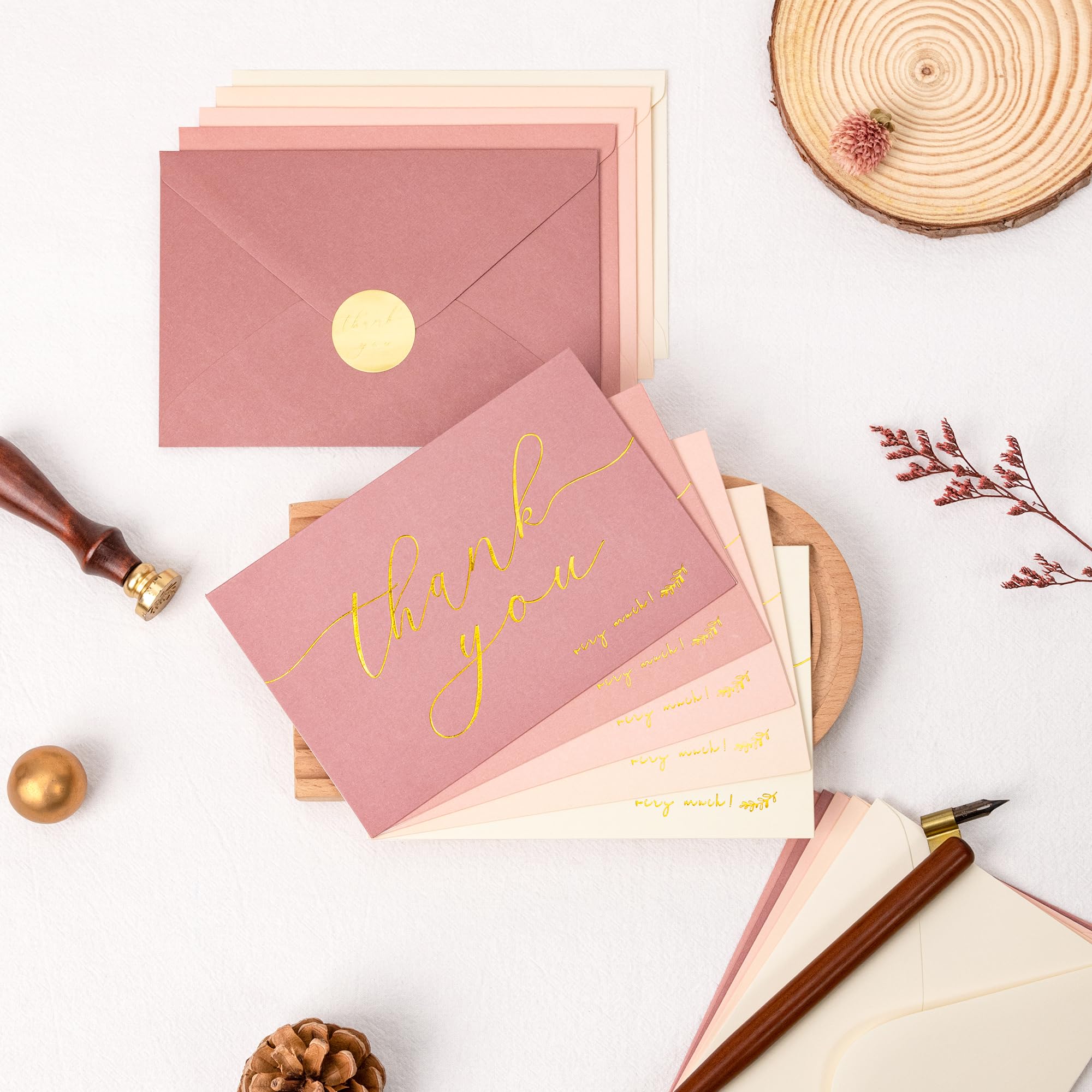Crisky Lot de 50 cartes de remerciement avec 50 enveloppes et 50 autocollants, simples, chics et élégantes, parfaites pour : mariage, affaires, anniversaire, remise de diplôme, etc. 10,2 x 15,2 cm