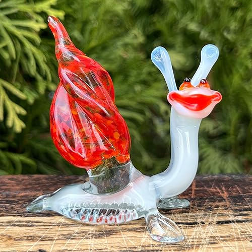 Miniatura 2 de Figura de caracol de cristal rojo Miniatura soplada a mano estilo Murano Adorno coleccionable de caracol de cristal para estante o escritorio