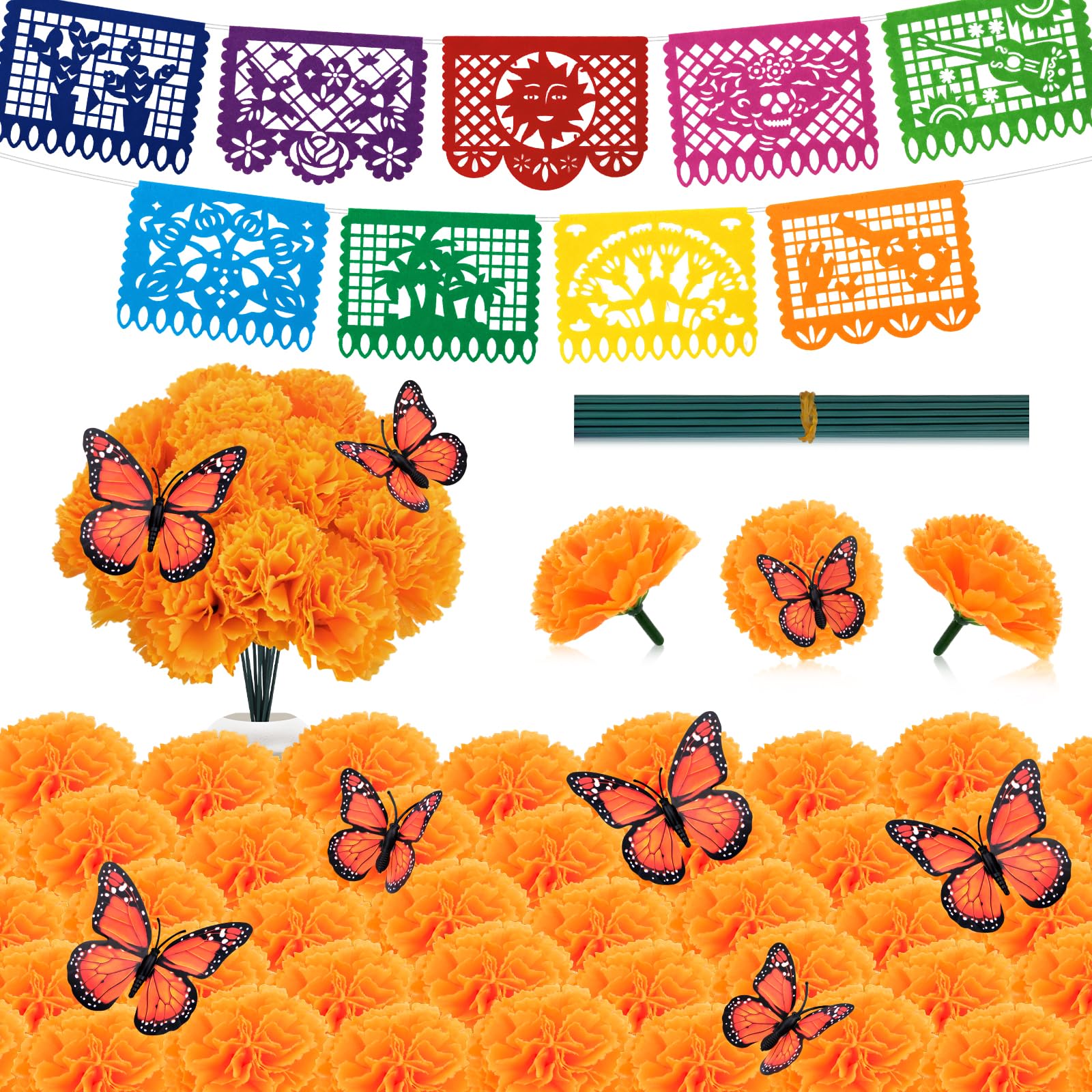 Yotako Day of the Dead Decorations, Dรญa de Muertos Marigold Flowers Set
