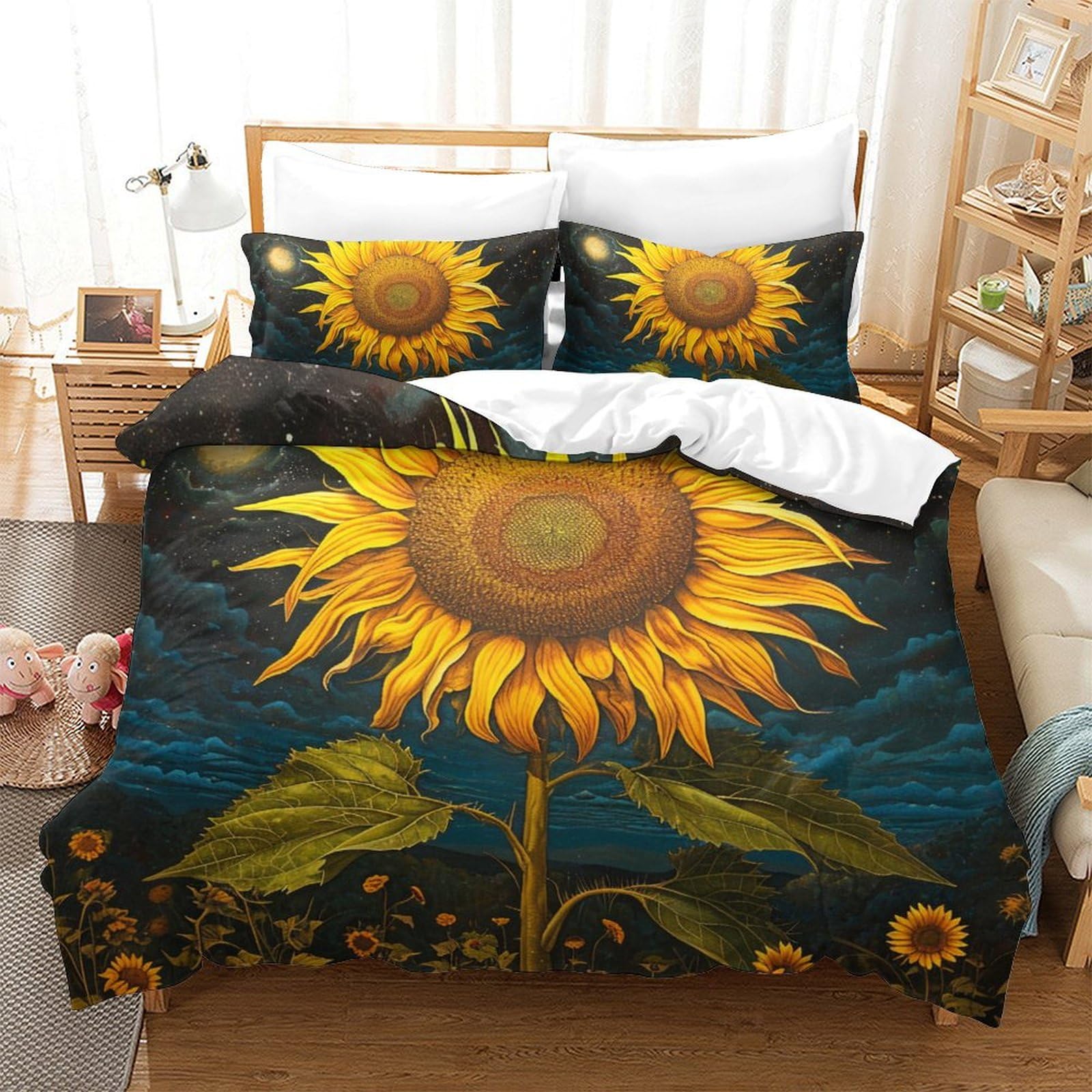 Parure de lit tournesol 3D en microfibre king 220x240 cm