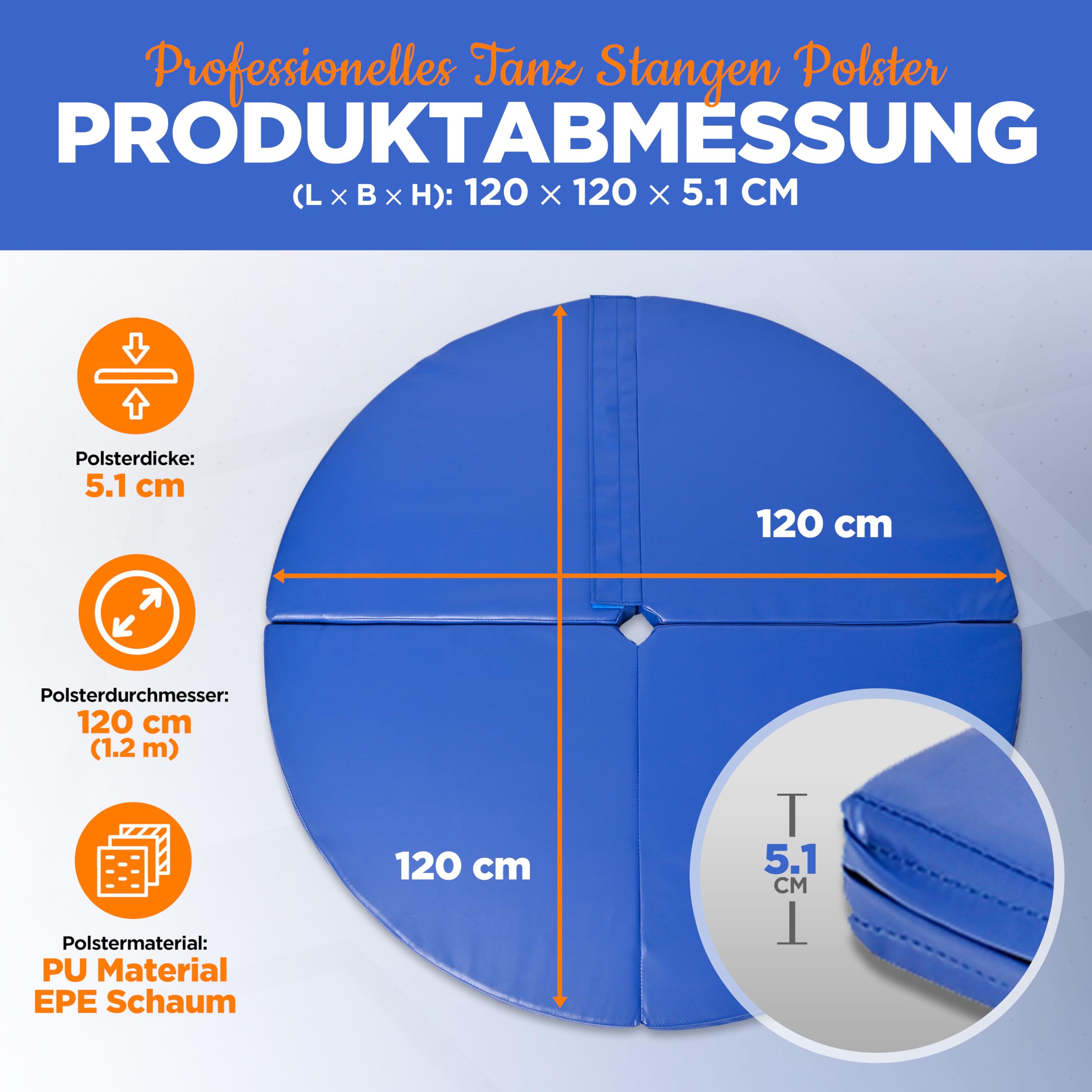 SereneLife Pole Dance Fitnessmatte, Turnmatte für Zuhause, Dance, Gym, Yoga & Studio, Tanzmatte Klappbar & Rutschfest ⌀ 120/150 cm, 5/12 cm Stärke, Stangentanz Schutzmatte mit Klettverschluss