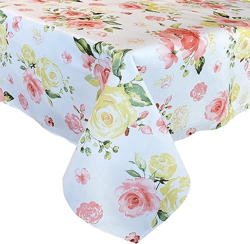 Miniatura 5 de Newbridge Marie - Mantel cuadrado de tela con diseño de pétalos de rosas amarillas y rosas, 52 x 52 pulgadas, resistente a las manchas y a las