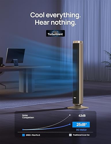 Miniatura 4 de Dreo Ventilador de torre con control de voz inteligente, ventilador portátil sin aspas de CC de 25 DB y ventiladores de torre para el hogar,