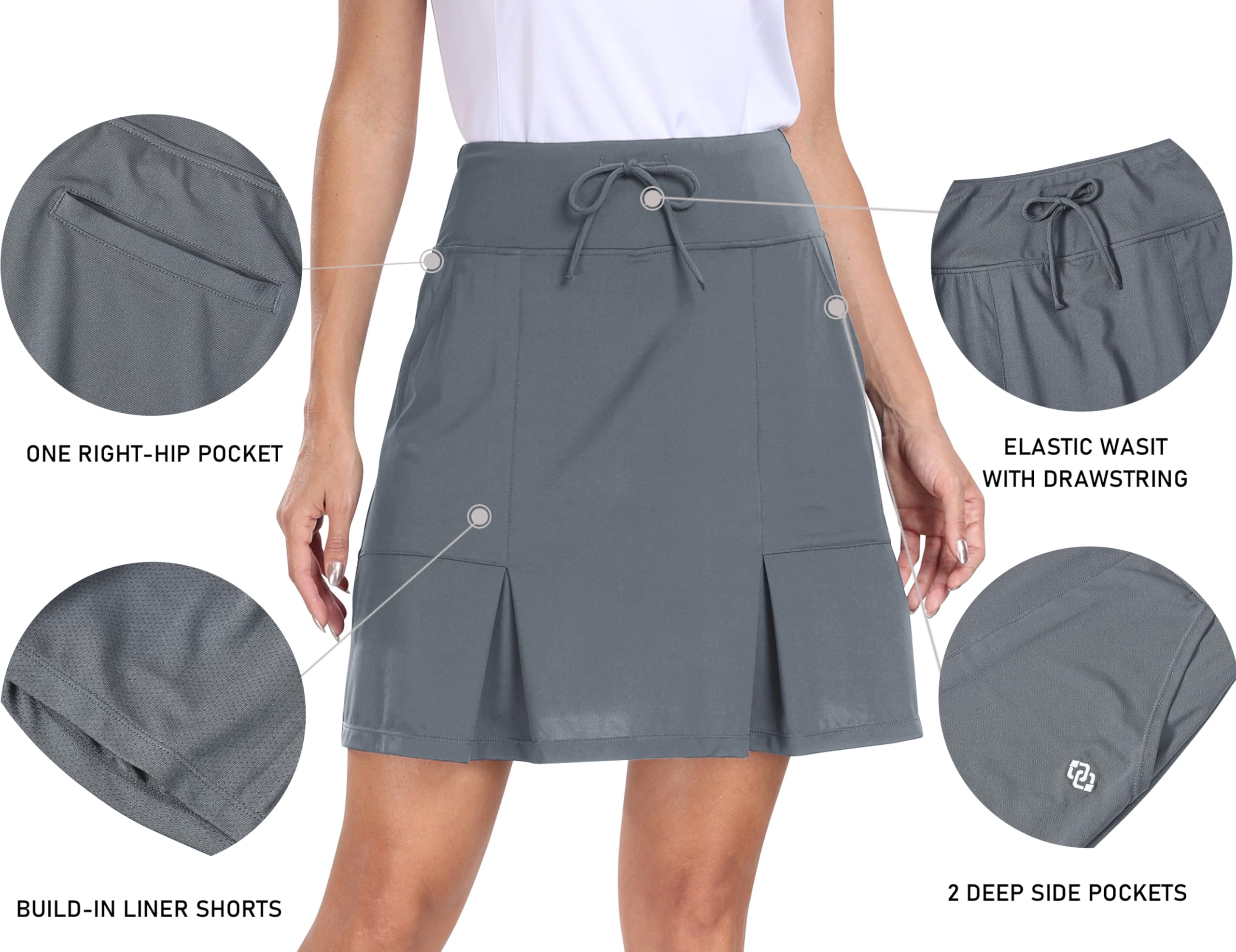 MoFiz Tennisrock Damen Hohe Taille Tennis Skort Damen mit Hose drunterStretch Golfrock Sportrock Outdoorrock Knielang Sportrock