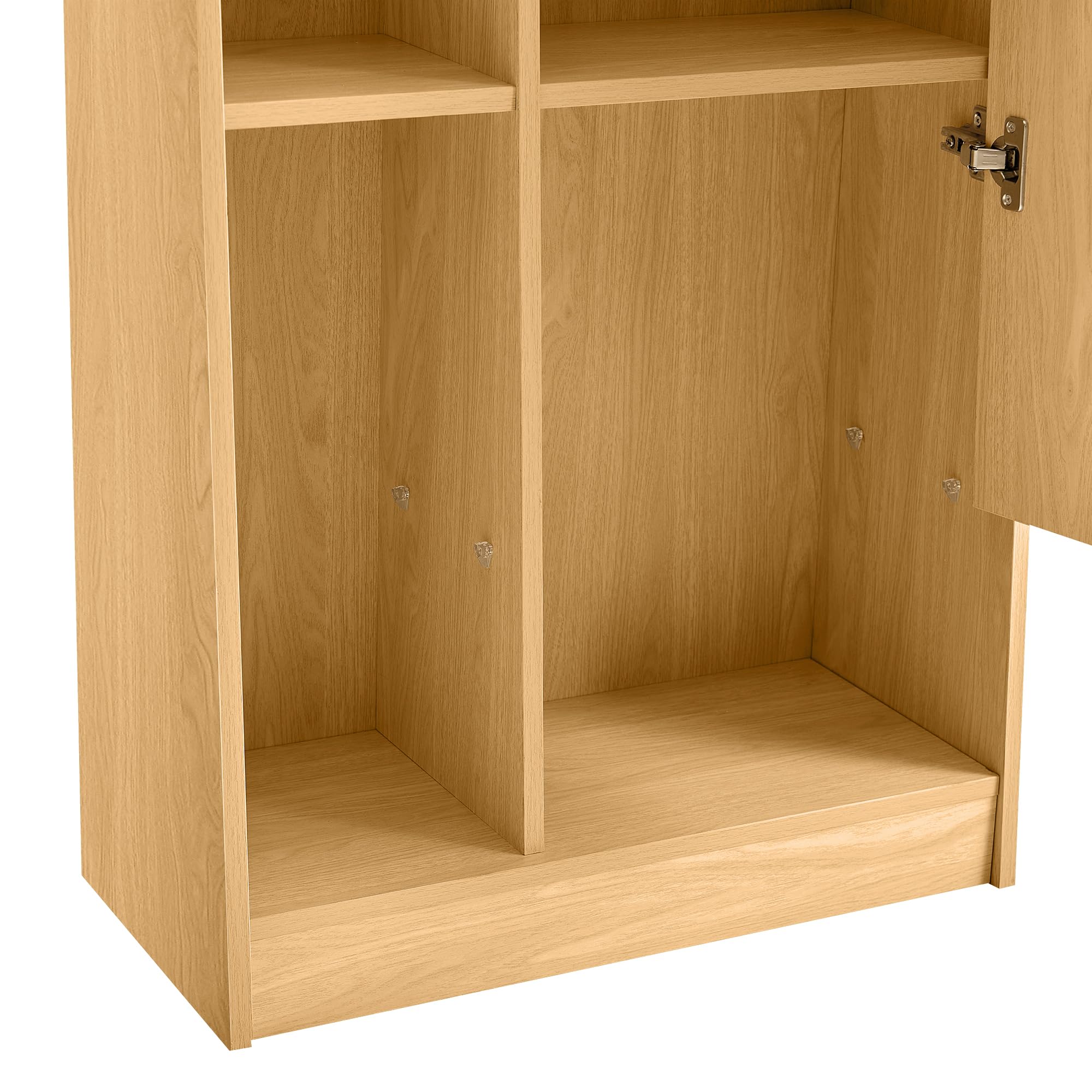 Zapatero con puerta de espejo, 60 x 28 x 165 cm, armario alto con aspecto de madera natural con espejo de cuerpo entero, armario con estantes ajustables y compartimentos abiertos, armario de pasillo y