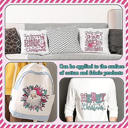 Miniatura 4 de Parches termoadhesivos de Navidad de dibujos animados rosados para ropa, letras de transferencia de Navidad, apliques de vinilo termotransferibles