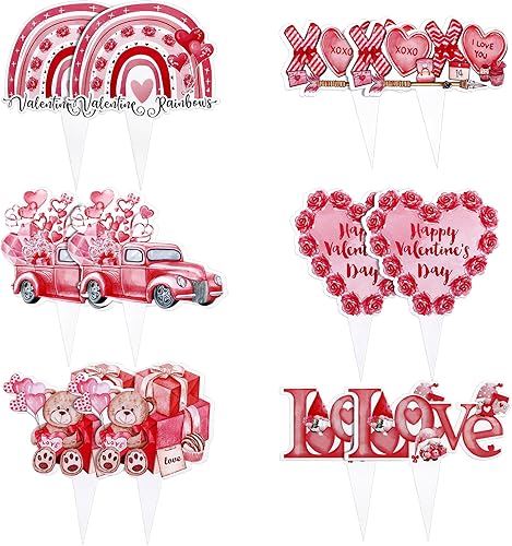 Miniatura 8 de Ercadio Paquete de 25 adornos para cupcakes de corazón rojo y rosa con purpurina de corazón para el primer cumpleaños, aniversario, decoración de