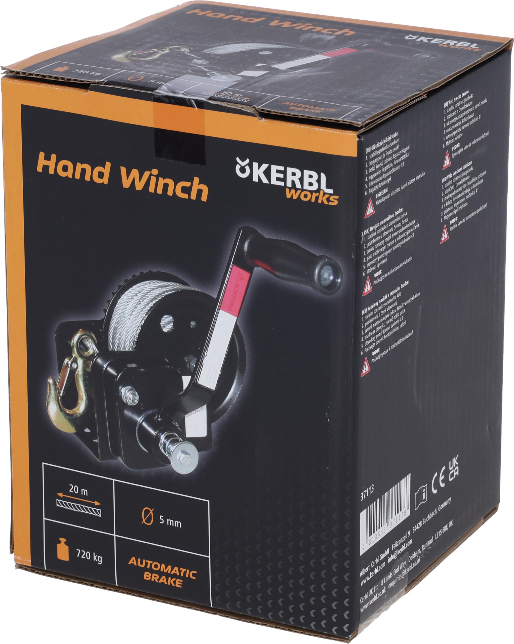 Kerbl Works cabrestante de cable Hand Winch, tracción por cable, acero, cable de acero resistente al desgarro, con freno automático