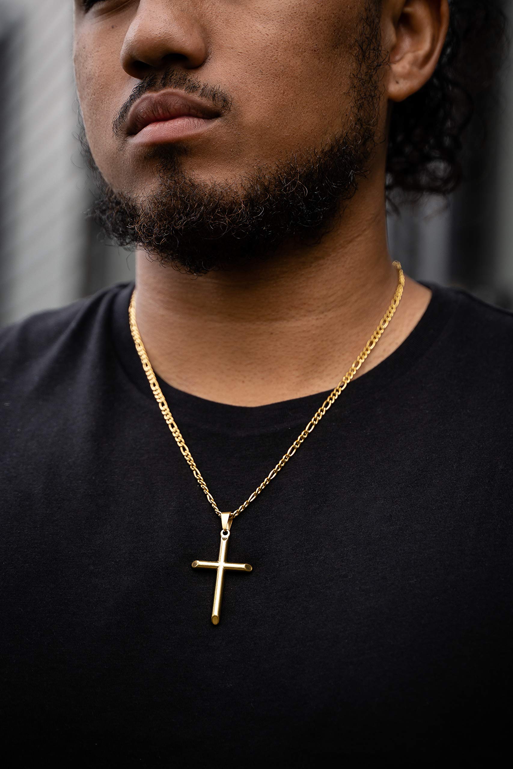 Cadena de Oro 24K con Dije de Cruz para Hombres, Mujeres c/Broche Sólido fuerte estilo de eslabón cubano Miami