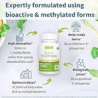 Vista 2 de Super B-Complex - Complejo B metilado de liberación sostenida y vitamina C, folato y metilcobalamina, vegano, 60 tabletas pequeñas
