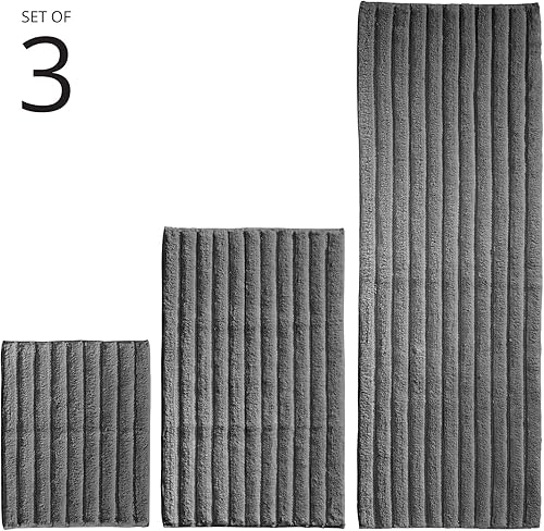 Miniatura 2 de mDesign Alfombras suaves de spa 100% algodón para tocador de baño, bañeraducha, absorbentes de agua, lavables a máquina, incluye alfombras