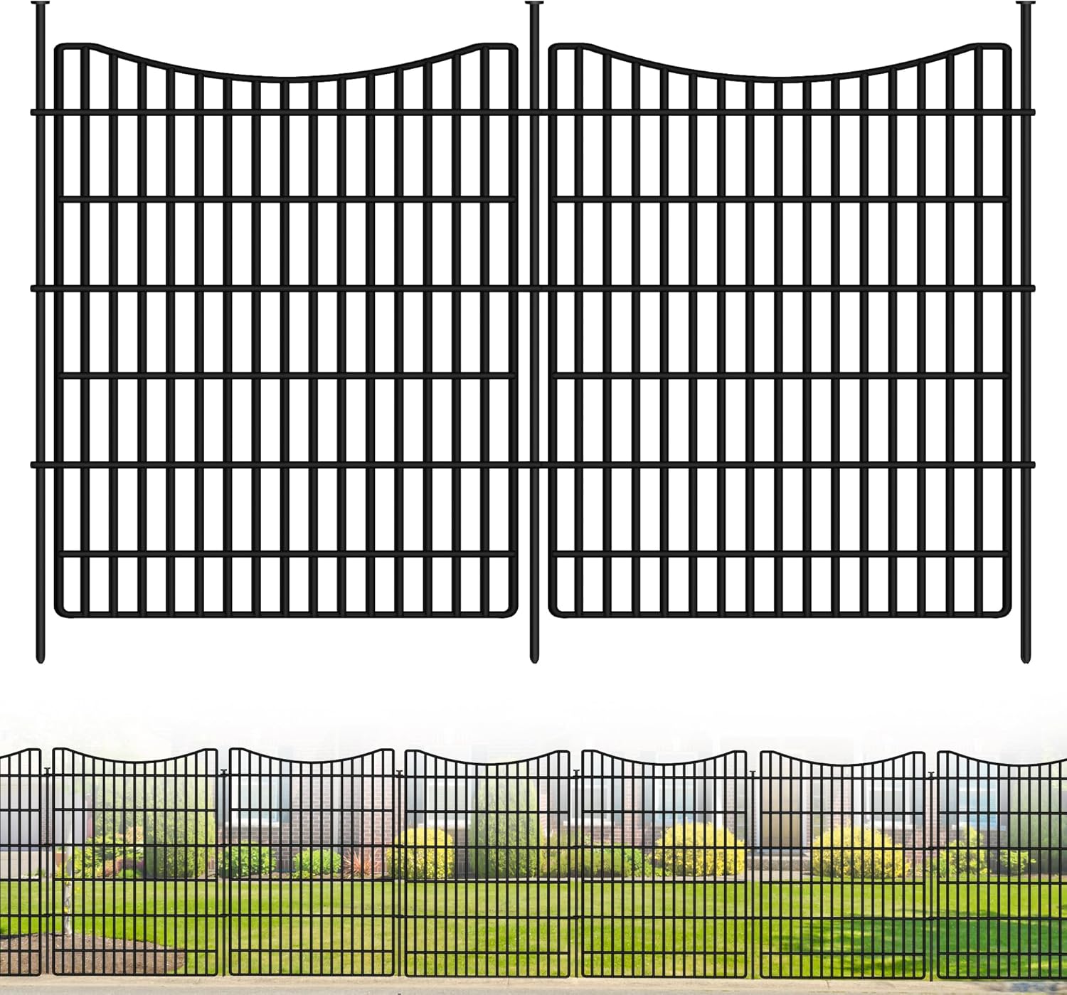 12 Panels Garden Fence Animal Barrier, 33 in(H) X 26 ft(L) Dog Fence Outdoor for Yard, Tall Metal Fencing with Ground Stakes, Temporary Fencing for Dog, Rabbits, and Patio Border