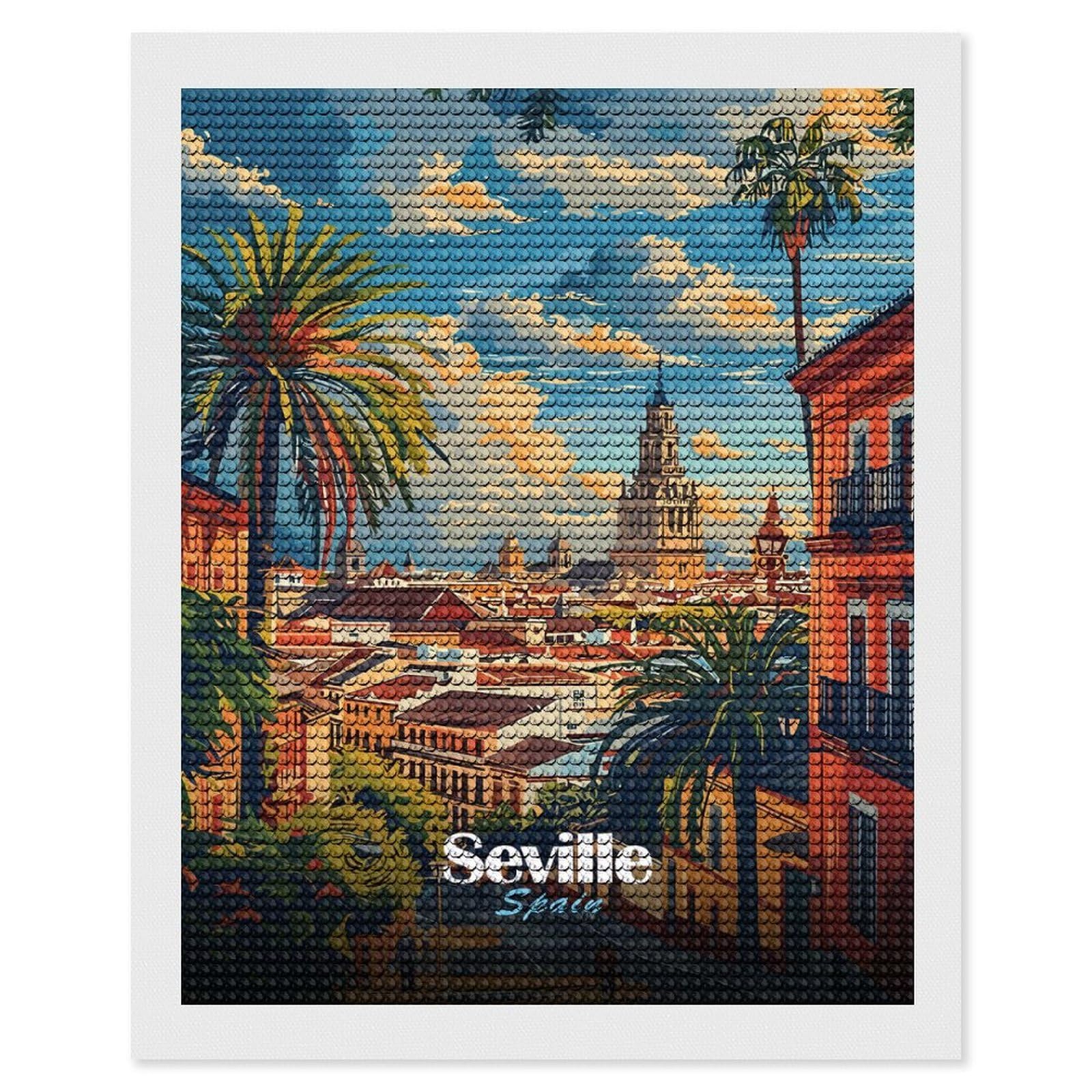 Junmoney Seville Cityscape Diamond Painting Kit 16"x20", Easy Handmade Project, Easy to Enjoy, Aesthetic Room Decor, Christmas Gift