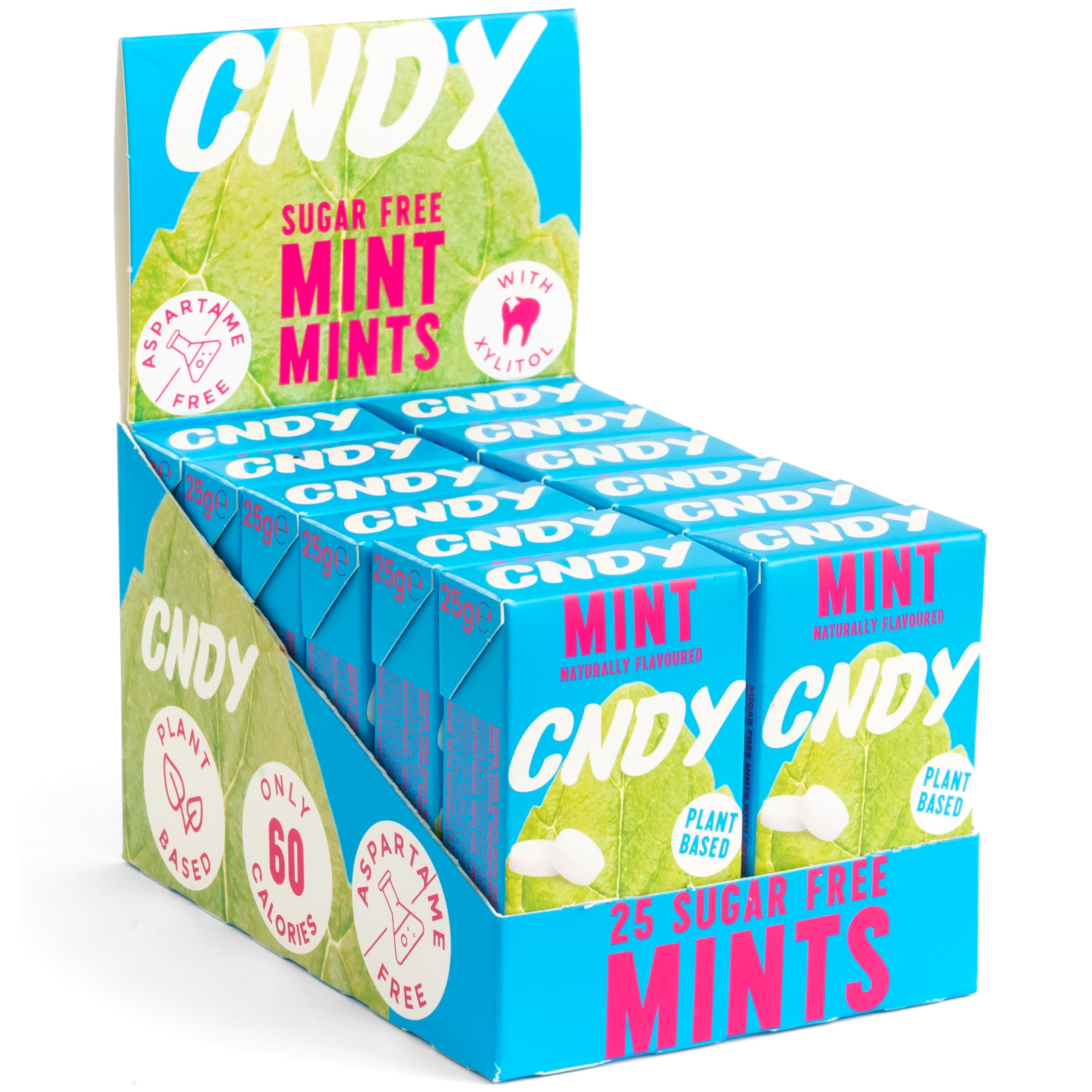CNDY Mints | Spearmint Xylitol Mints | Aspartame Free | Sugar Free, 60 Cal, Vegan | Naturally Flavoured, 25 Pieces (Pack of 12)