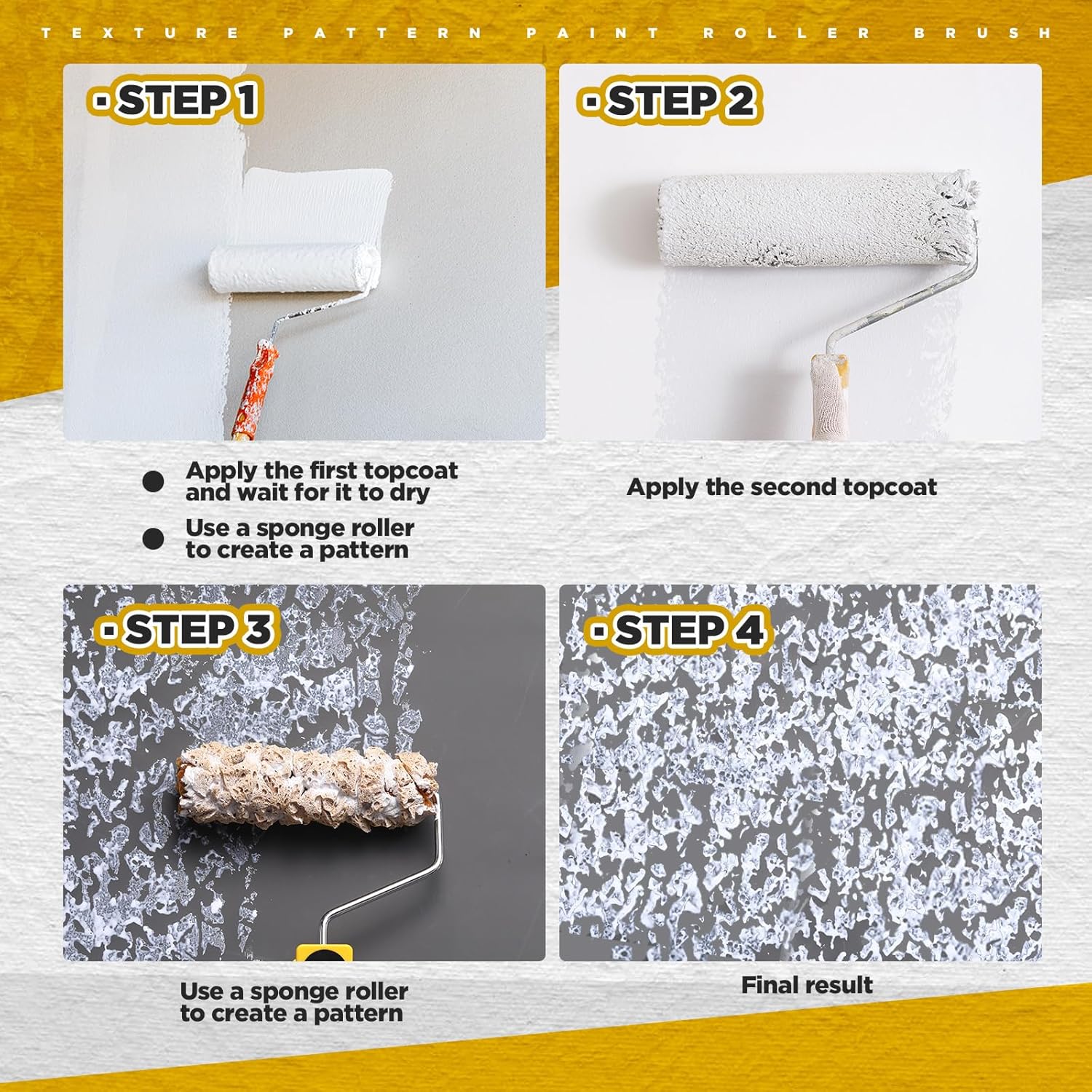 Paint Roller Kit 3 Pcs Texture Sponge Paint Rollers 6 Inch Texture Pattern Roller Brush Tool with Roller Frame for Painting Walls Home Supplies