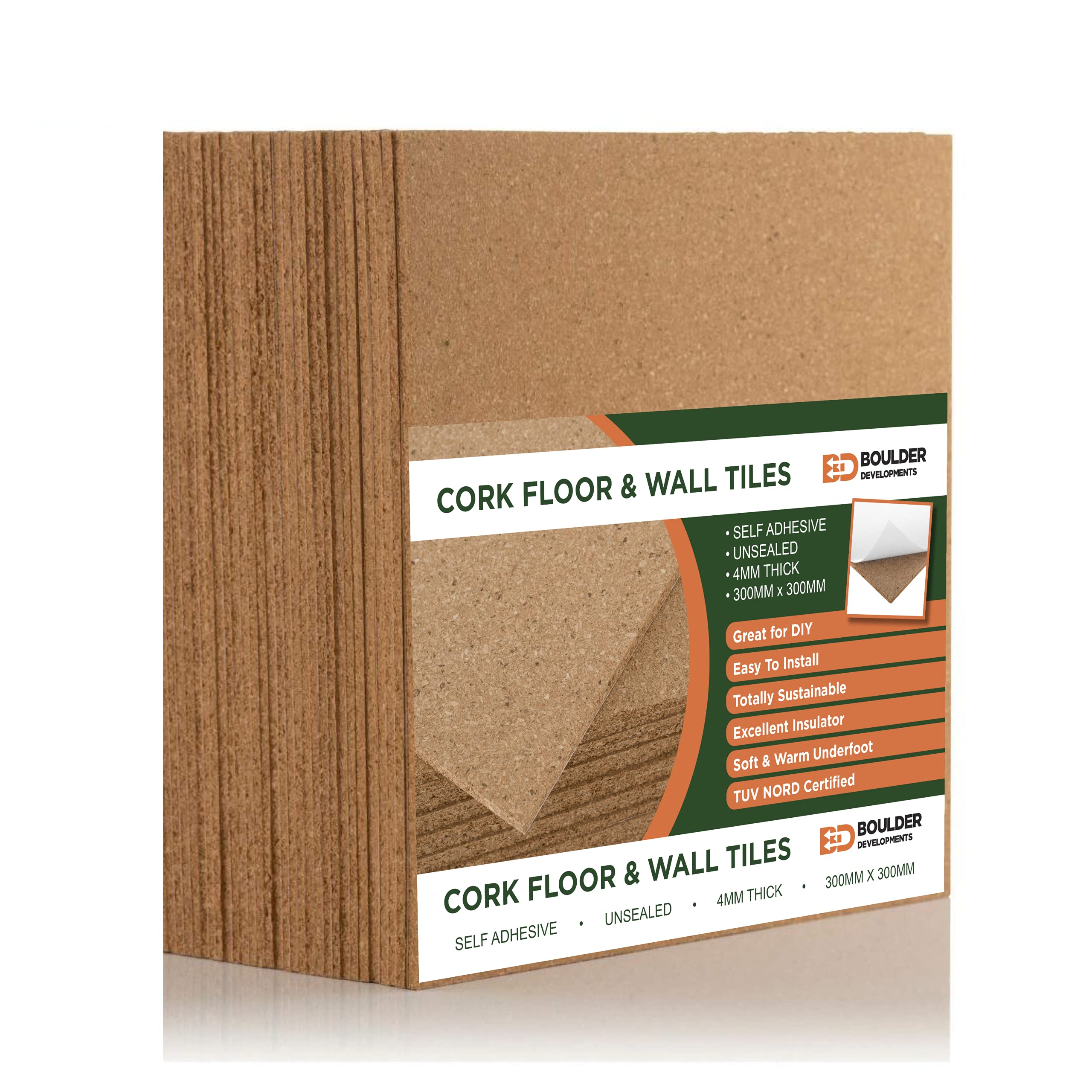 Boulder Developments Ltd Treefloor Natural Self-Adhesive Cork Tiles - 300mm x 300mm x 4mm (Pack of 25)