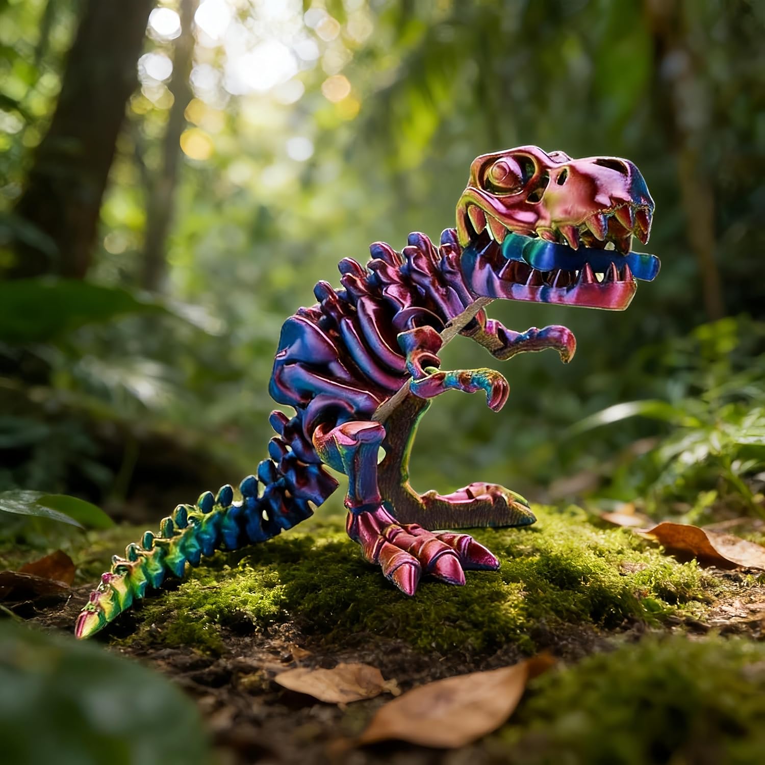 3D Printed T-Rex Action Figure, Multicolor Gradient Dinosaur Model for Home Desktop Display, Colorful