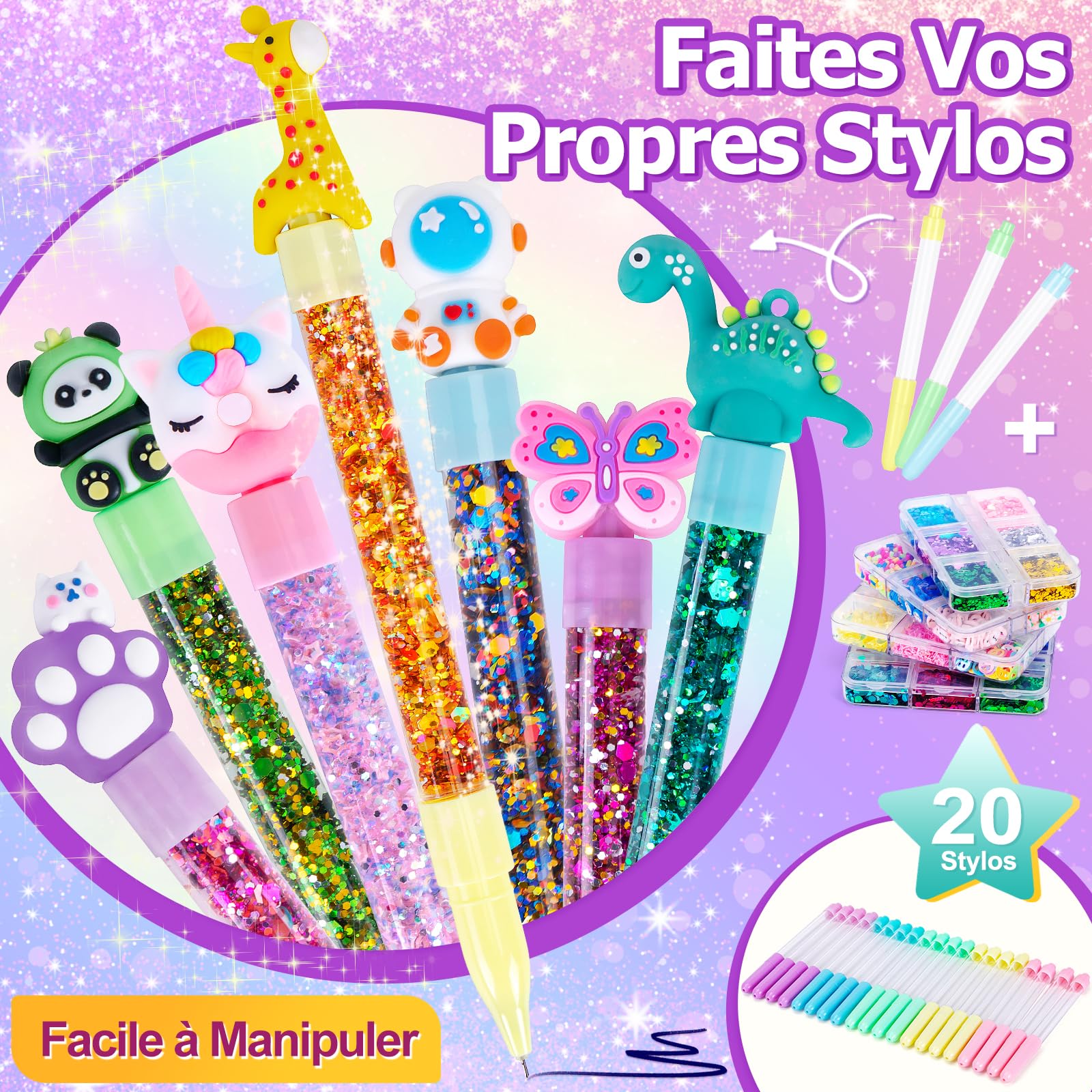 Kazzley Fabrique a Stylo avec 20 Stylos, Kit de Creation Stylo avec 68+ Accessoires, Kit Loisir Creatif Enfant, idée Cadeau Fille 4 6 8 Ans, Activité Manuelle Enfants 5 7 9 10 Ans Cadeau Anniversaire
