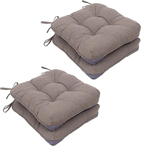 Paquete de 4 cojines marrones para silla, cojines de asiento interiores de 15.5 x 15.5 pulgadas, almohadillas de espuma viscoelástica copetuda para