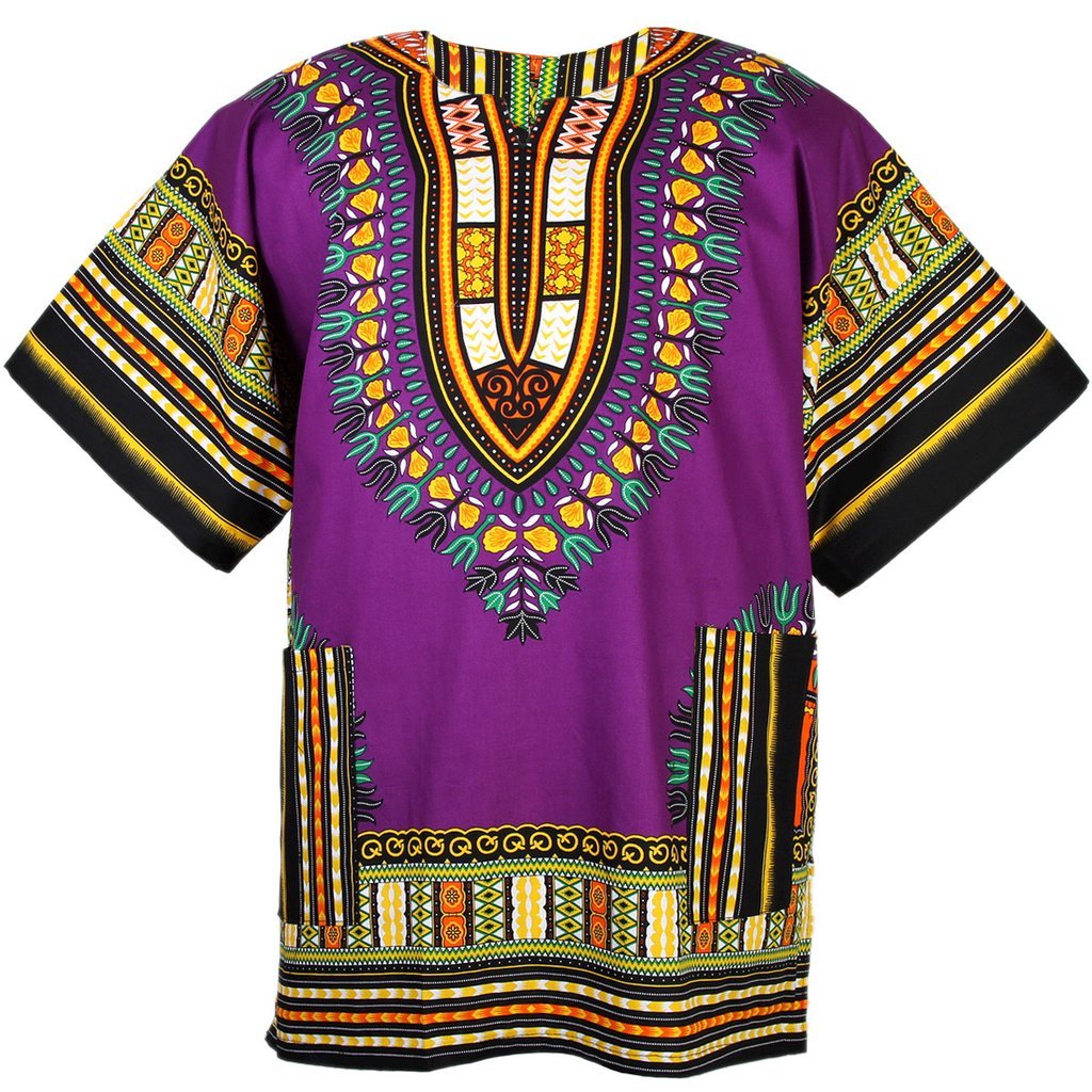CHAINUPON African Dashiki Cotton Shirt Unisex Tribal Festival Boho Hippie Kaftan (Small, Purple)