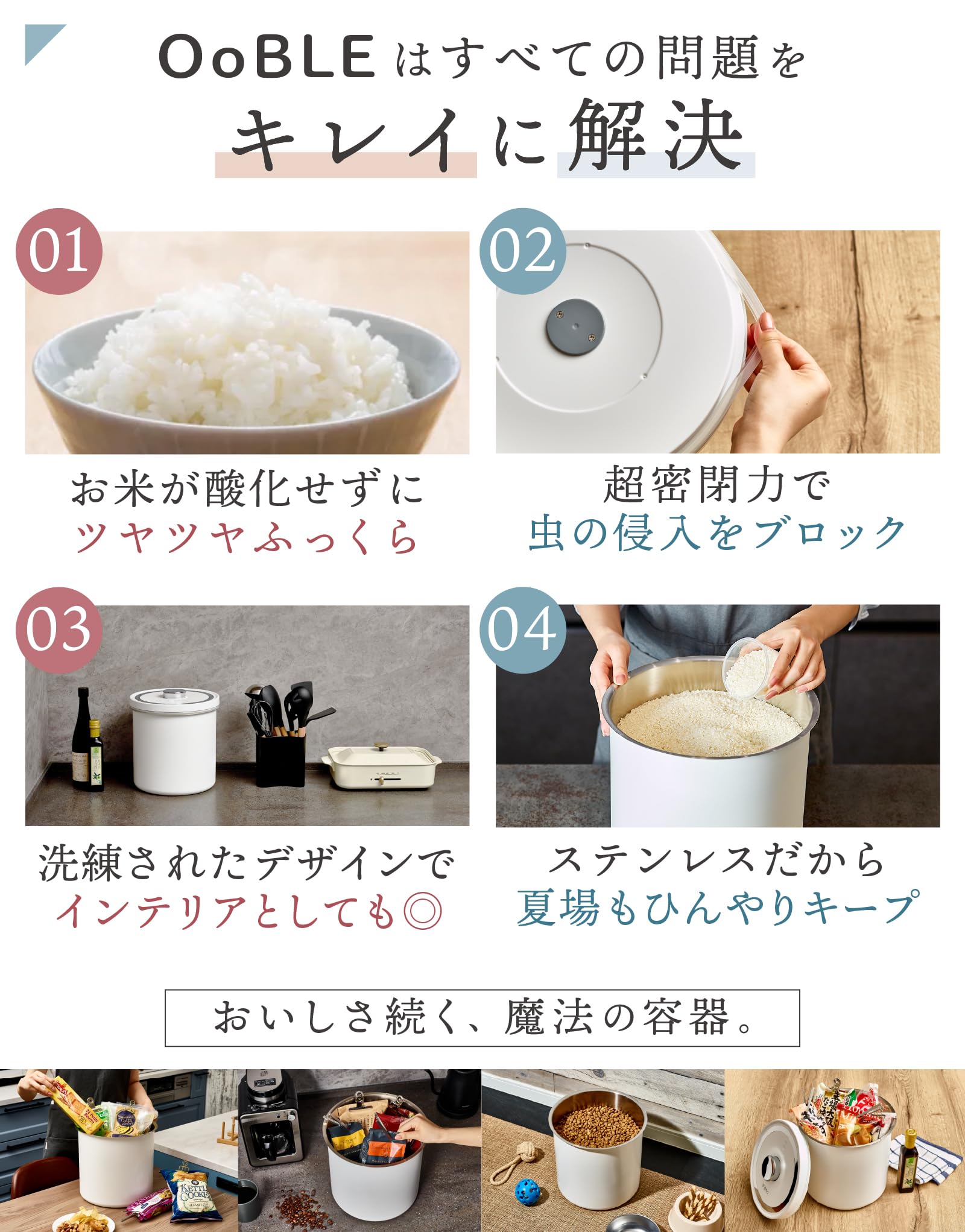 Amazon.co.jp: OoBLE Official Oble Vacuum Rice Container, Stainless