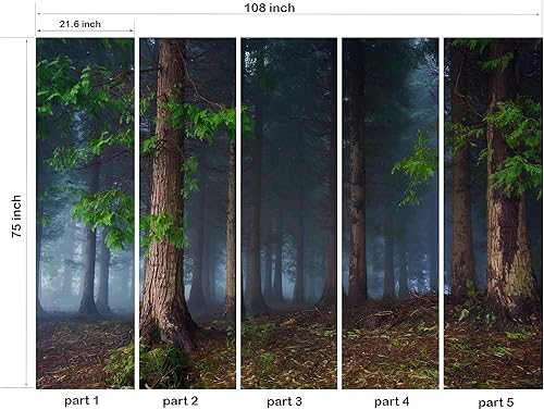Miniatura 4 de Papel tapiz de bosque brumoso, 108 x 75 pulgadas, mural de pared de paisaje natural para dormitorio, sala de estar (no se puede despegar ni pegar)